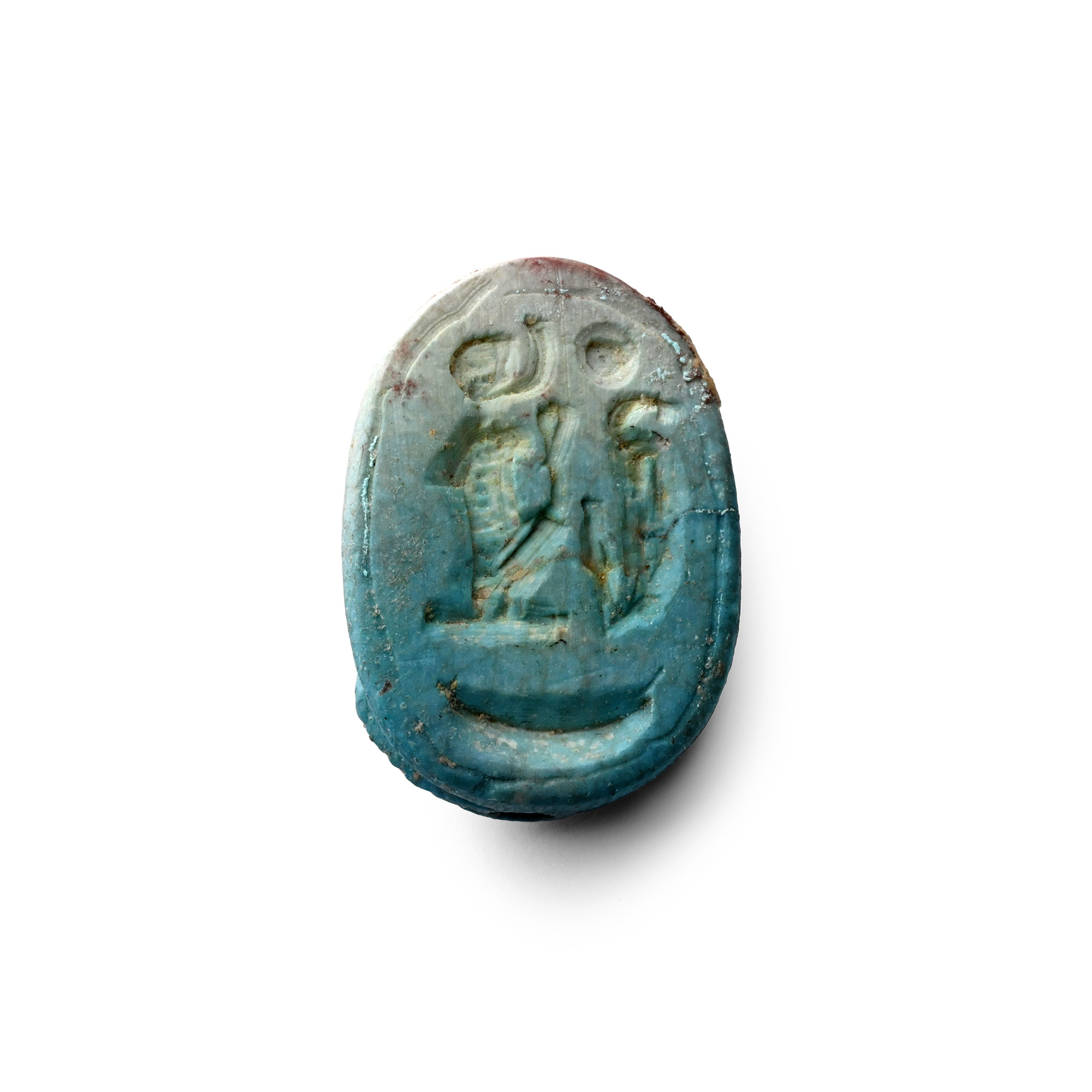 Egyptian Faience Frog Scaraboid with Hieroglyphs
