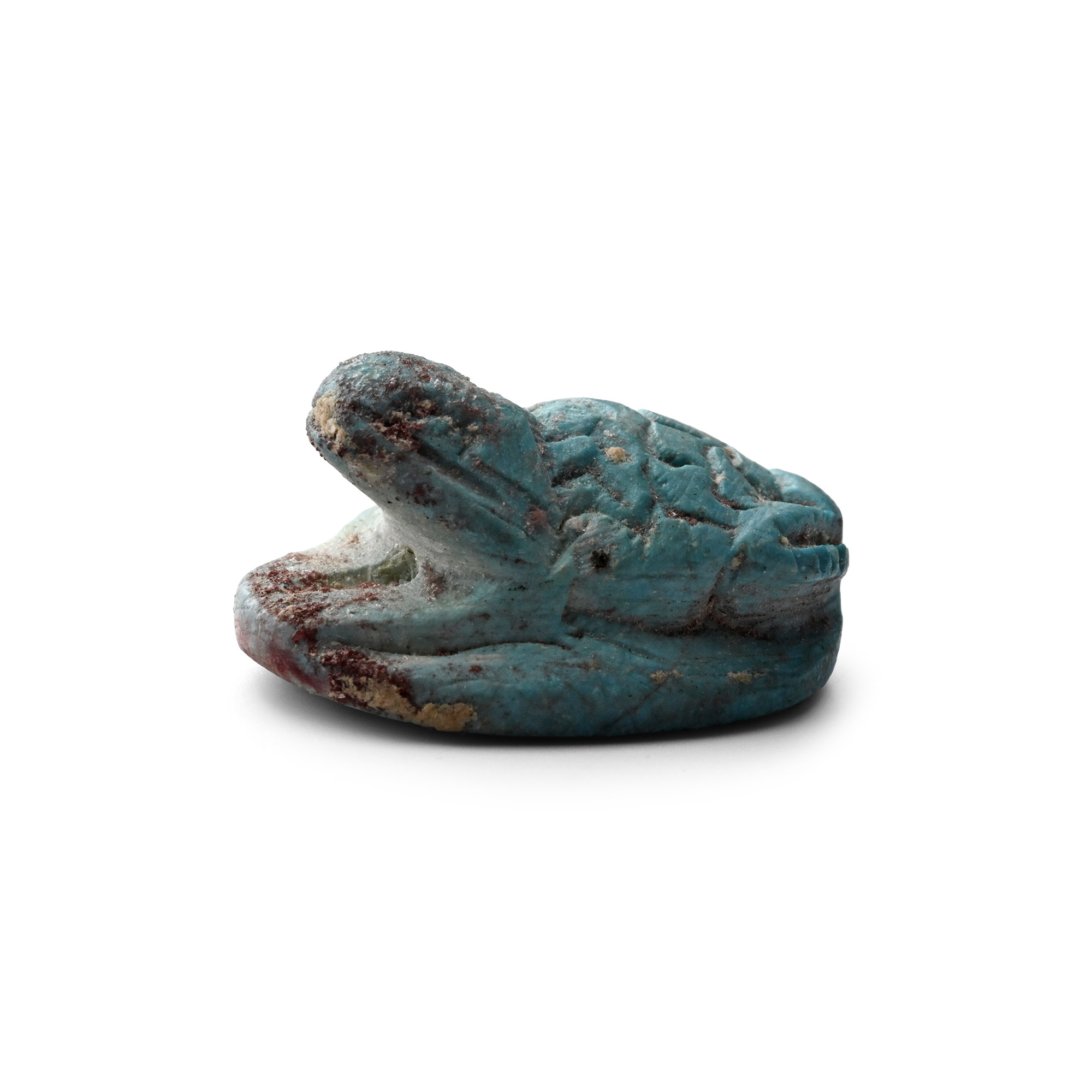 Egyptian Faience Frog Scaraboid with Hieroglyphs