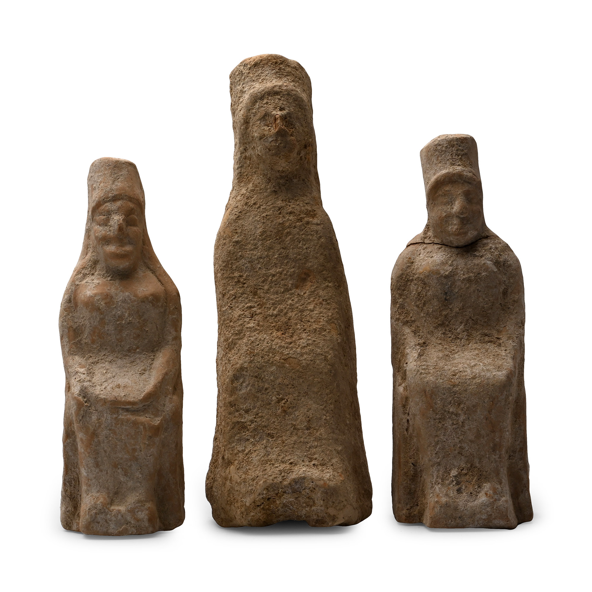 Archaic Greek Terracotta Seated Goddess Group