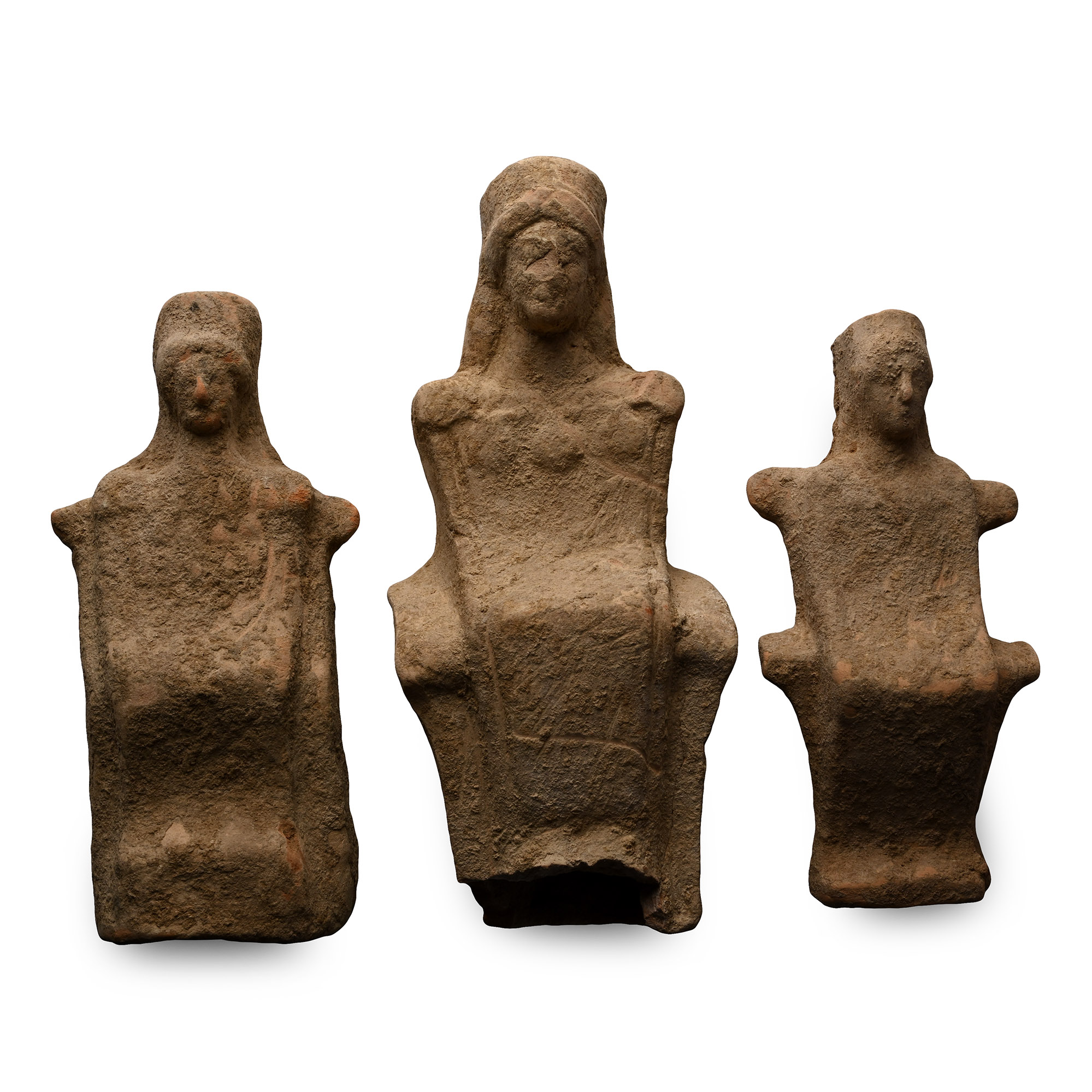 Archaic Greek Terracotta Seated Goddess Group