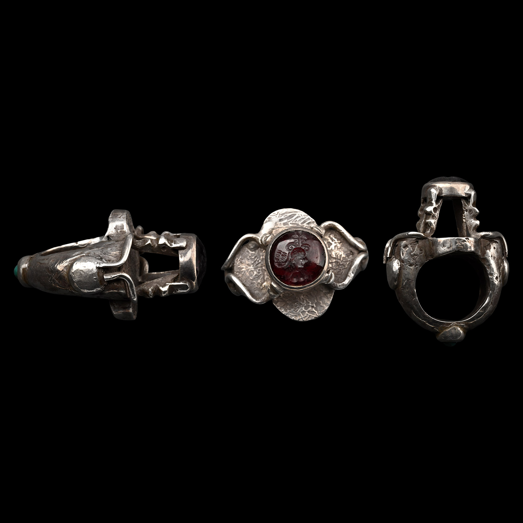 Sasanian Style Silver Ring with Gemstone