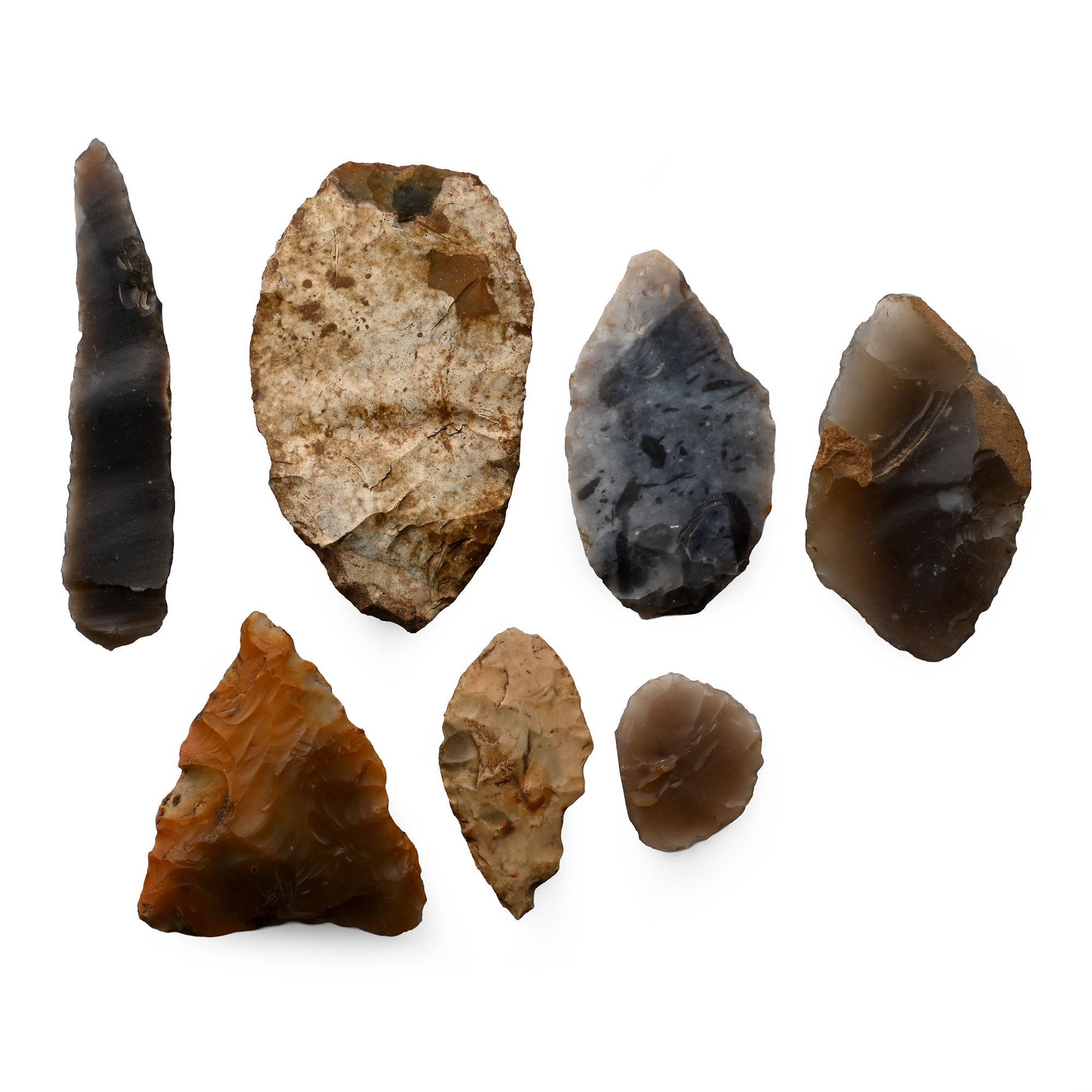 Stone Age Knapped Flint Arrowhead Collection