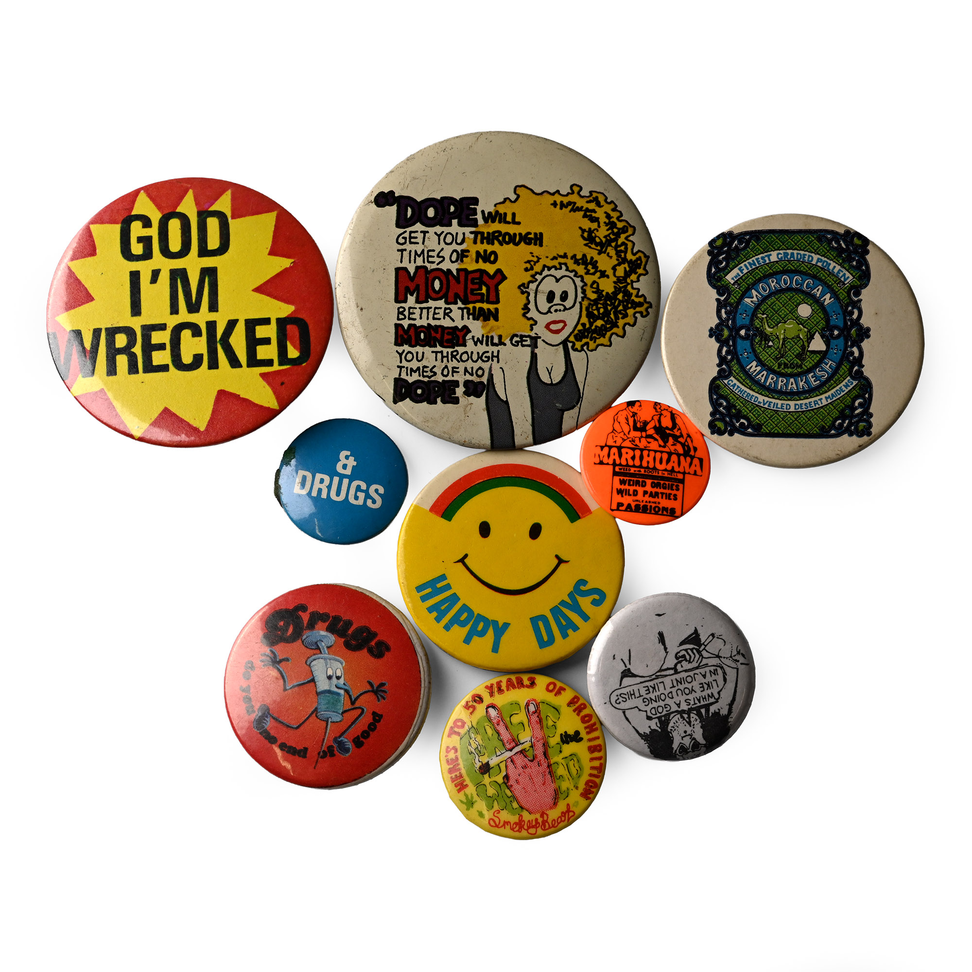 Drug Paraphernalia Related Vintage Pin Badge Collection