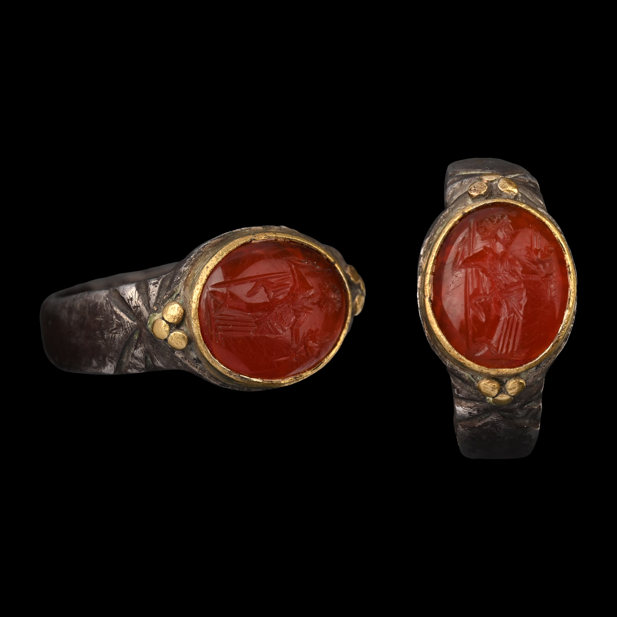 Roman Silver Ring with Carnelian Minerva Gemstone