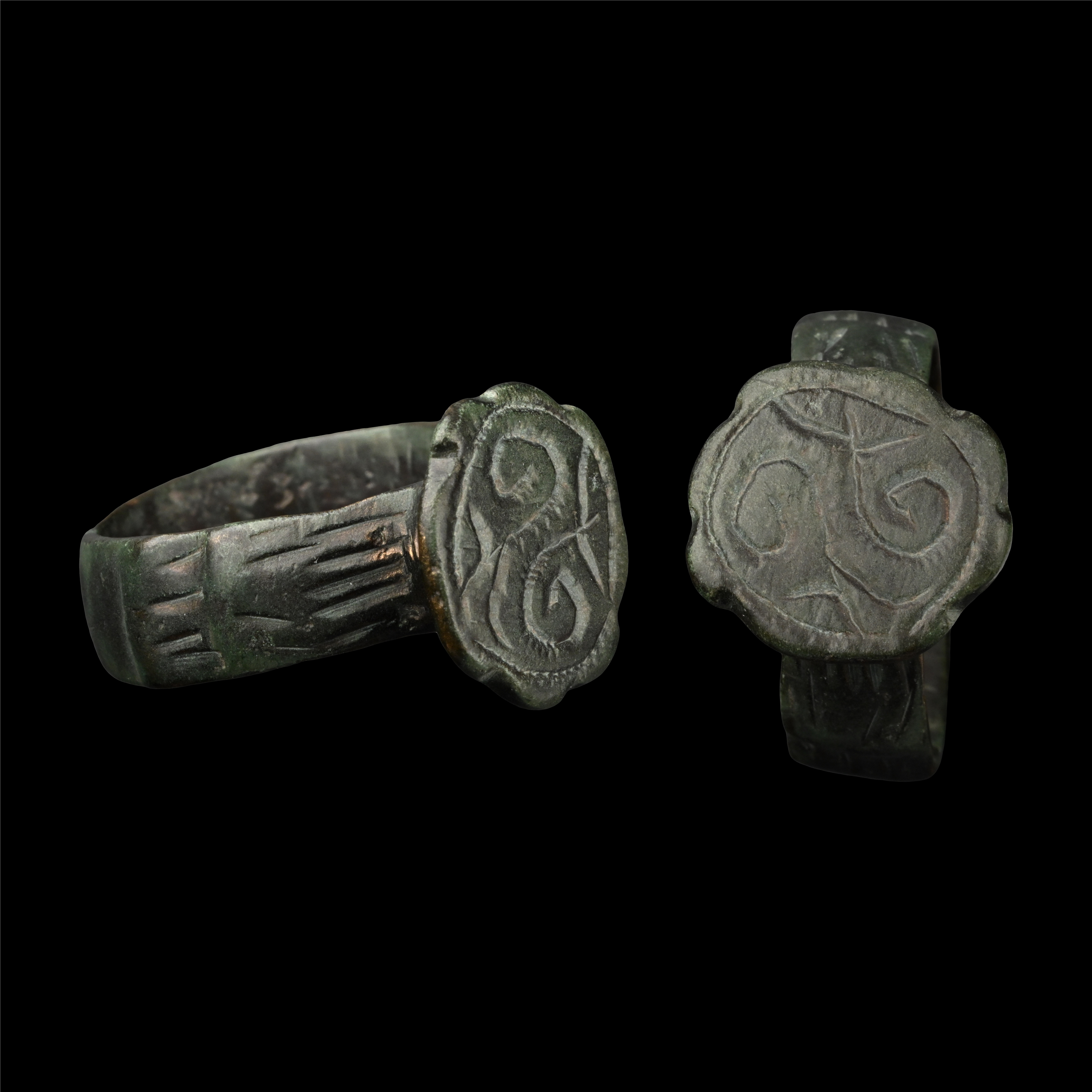Medieval Bronze Ring with Scrolls