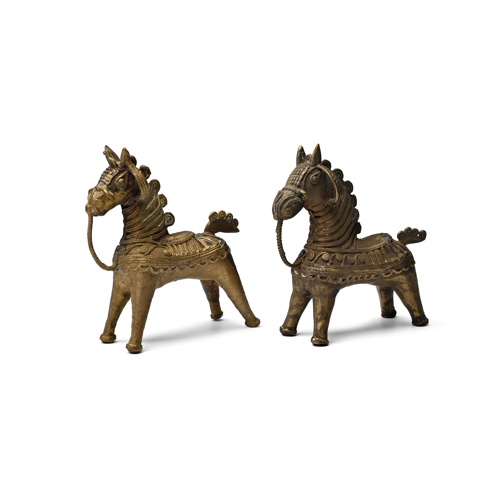 Cambodian Brass Horse Statue Pair