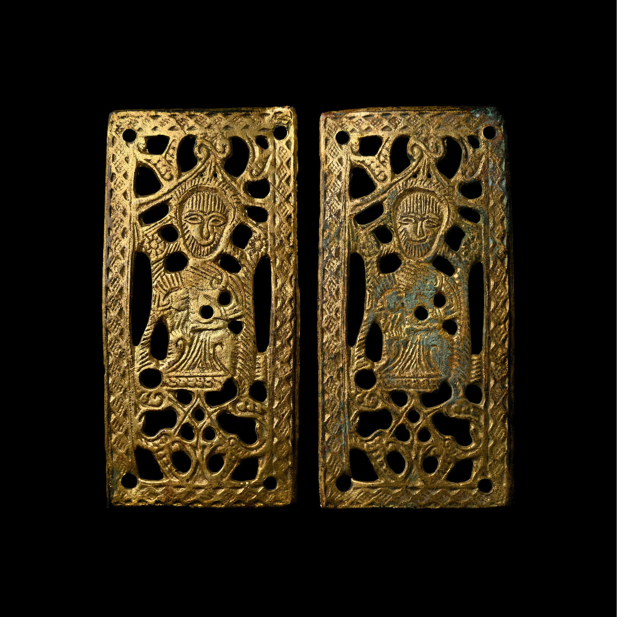 Medieval Gilt Plaques with Evangelists Holding Gospels