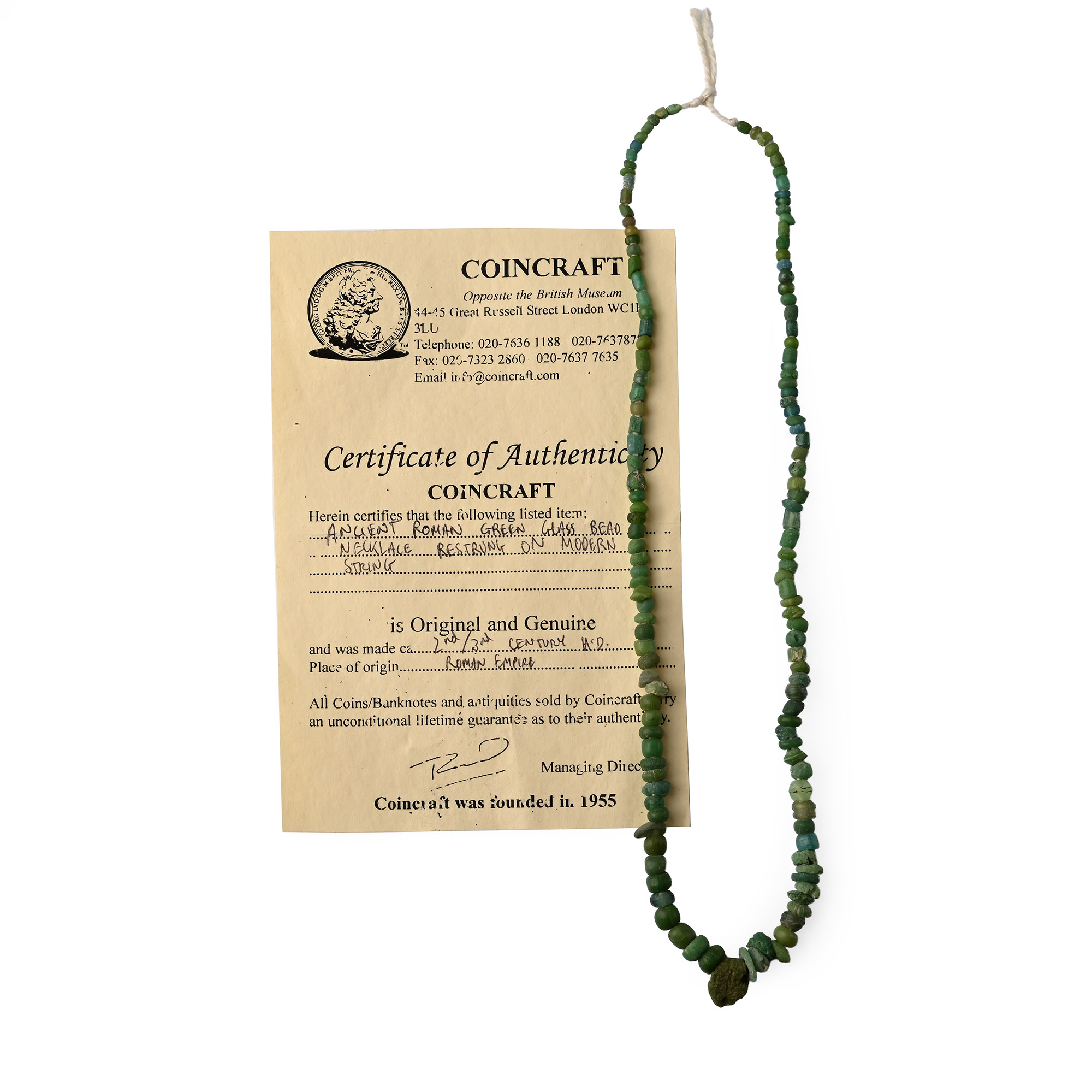 Roman Green Glass Necklace Bead String