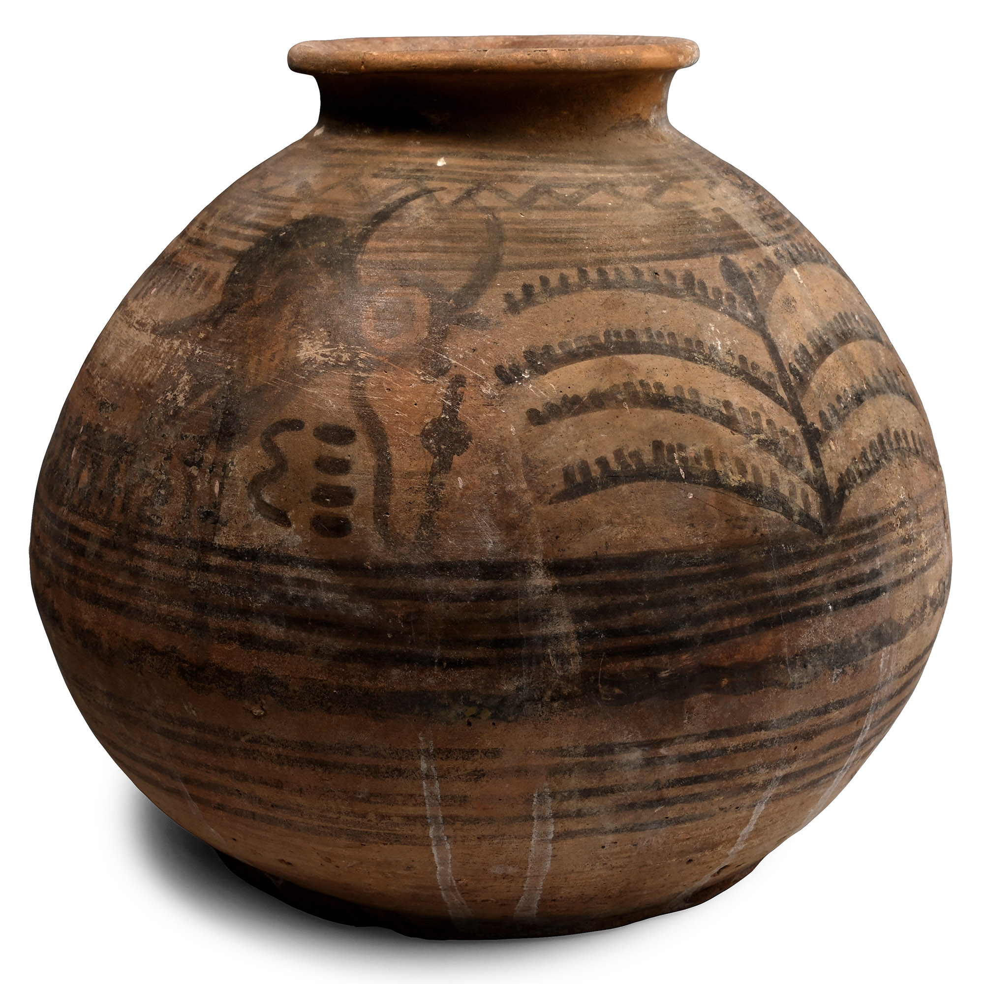 Large Indus Valley Terracotta Jar with Palms and Bovines