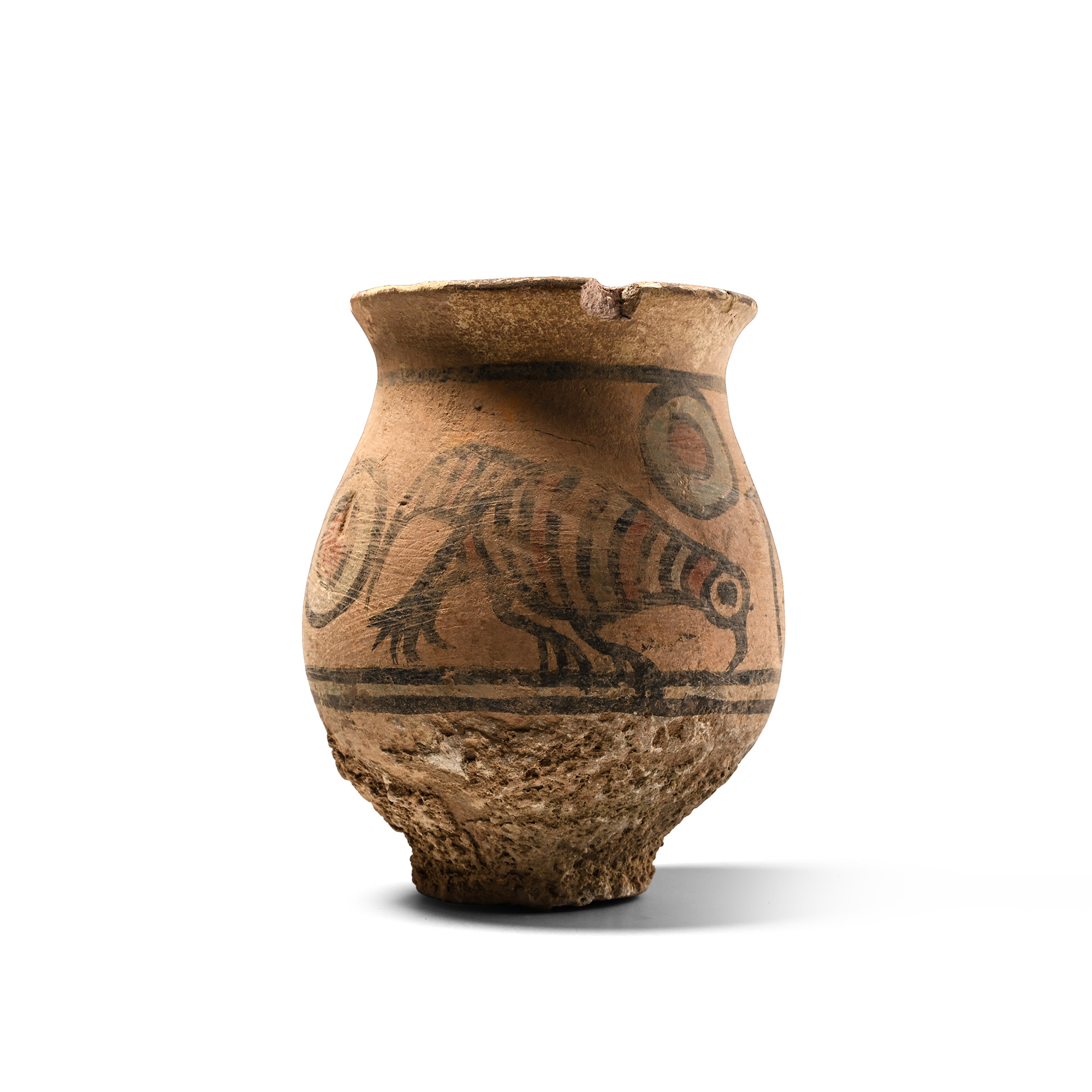 Indus Valley Mehrgarh Terracotta Vessel with Ibex and Bird
