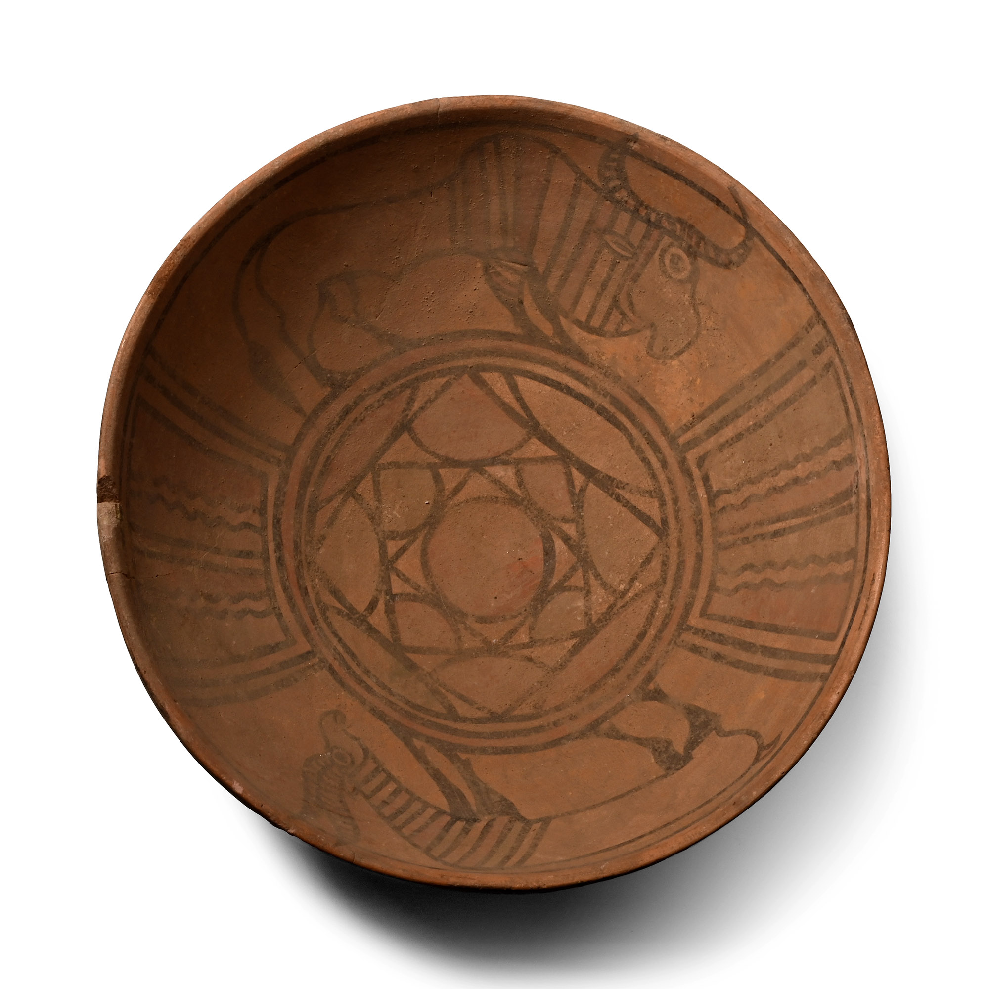Large Indus Valley Mehrgarh Terracotta Bowl with Zebu and Gazelle