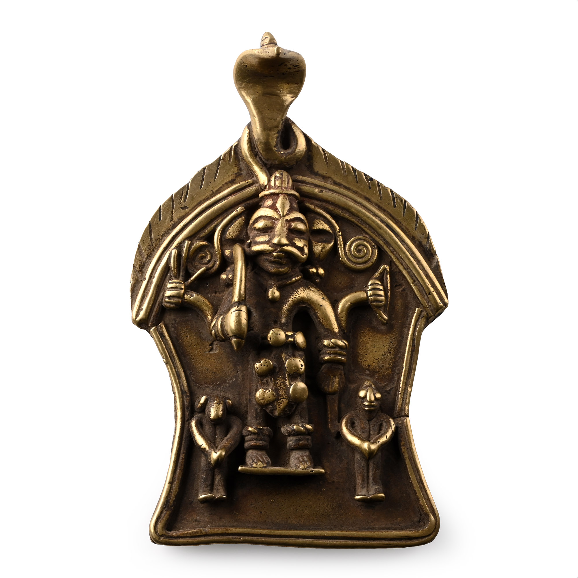 Sacred Brass Plaque with Shiva and Attendants