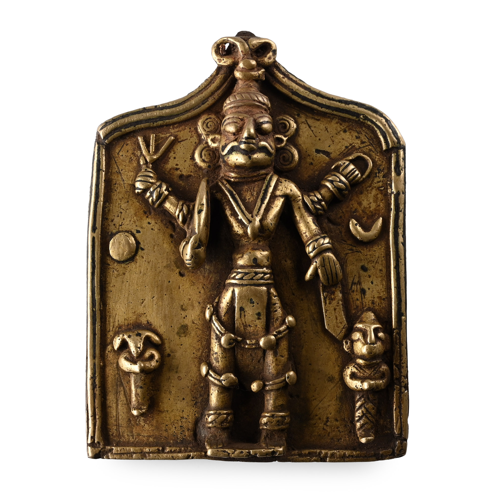 Sacred Brass Plaque with Shiva and Attendants