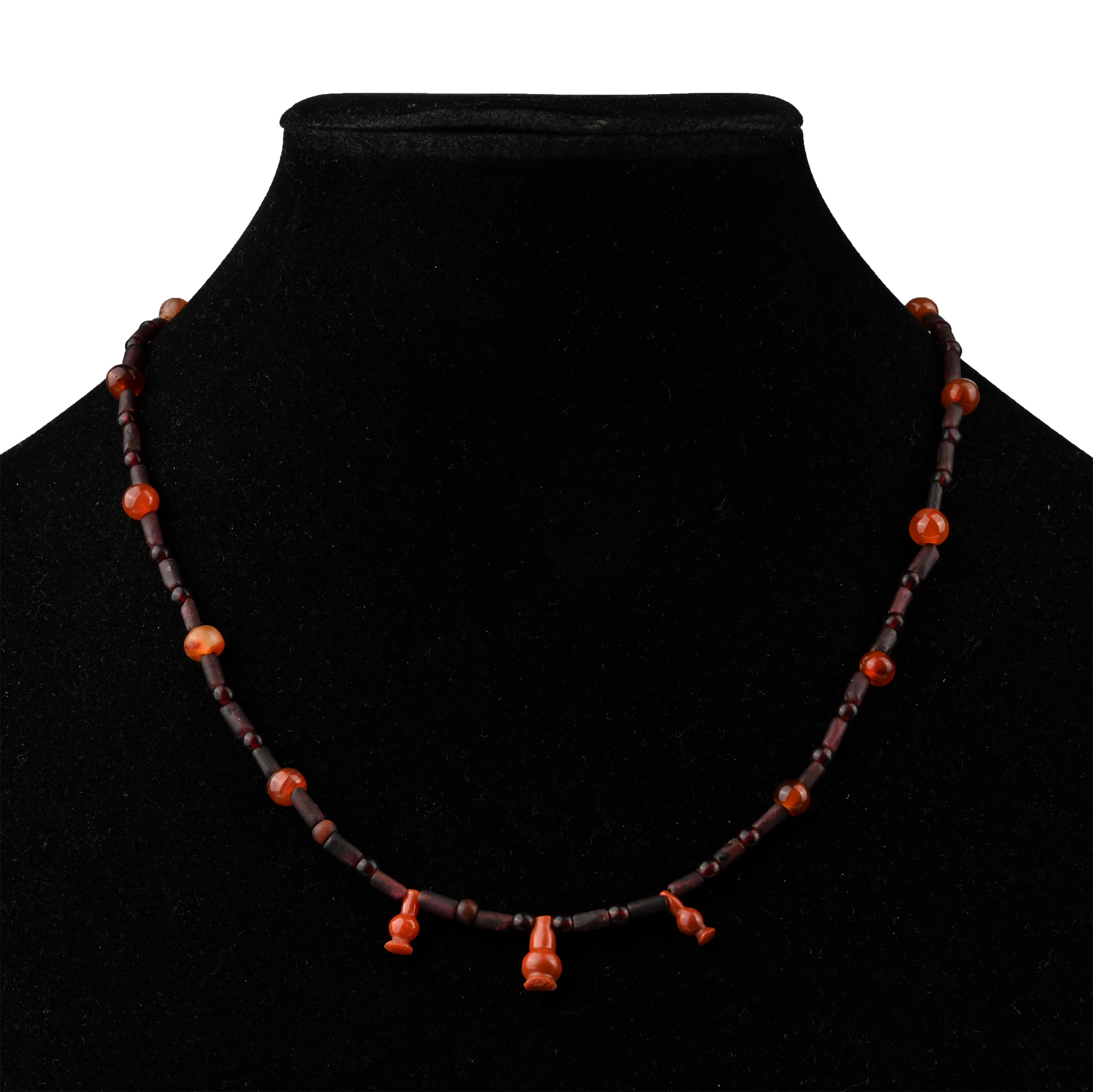 Egyptian Hardstone Bead Necklace with Jasper Poppy Amulets