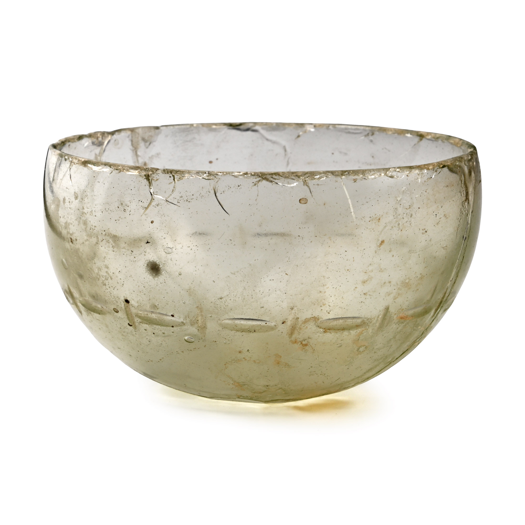 Roman Colourless Glass Bowl with Etched and Grooved Decoration