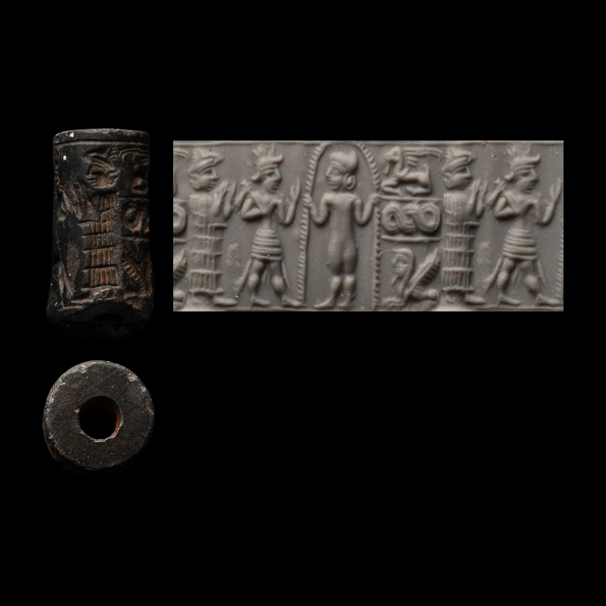 Western Asiatic Haematite Cylinder Seal with Worship Scene