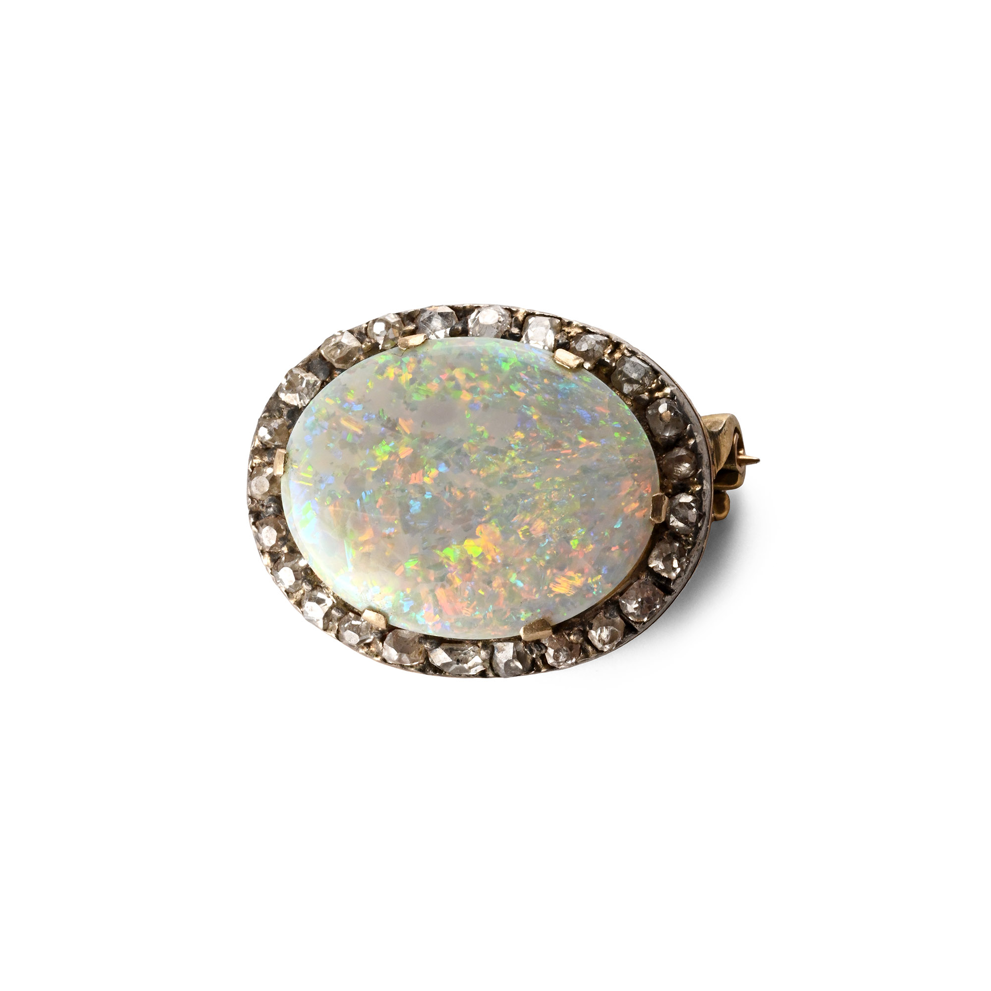 Gold Brooch with Large Opal and Diamonds