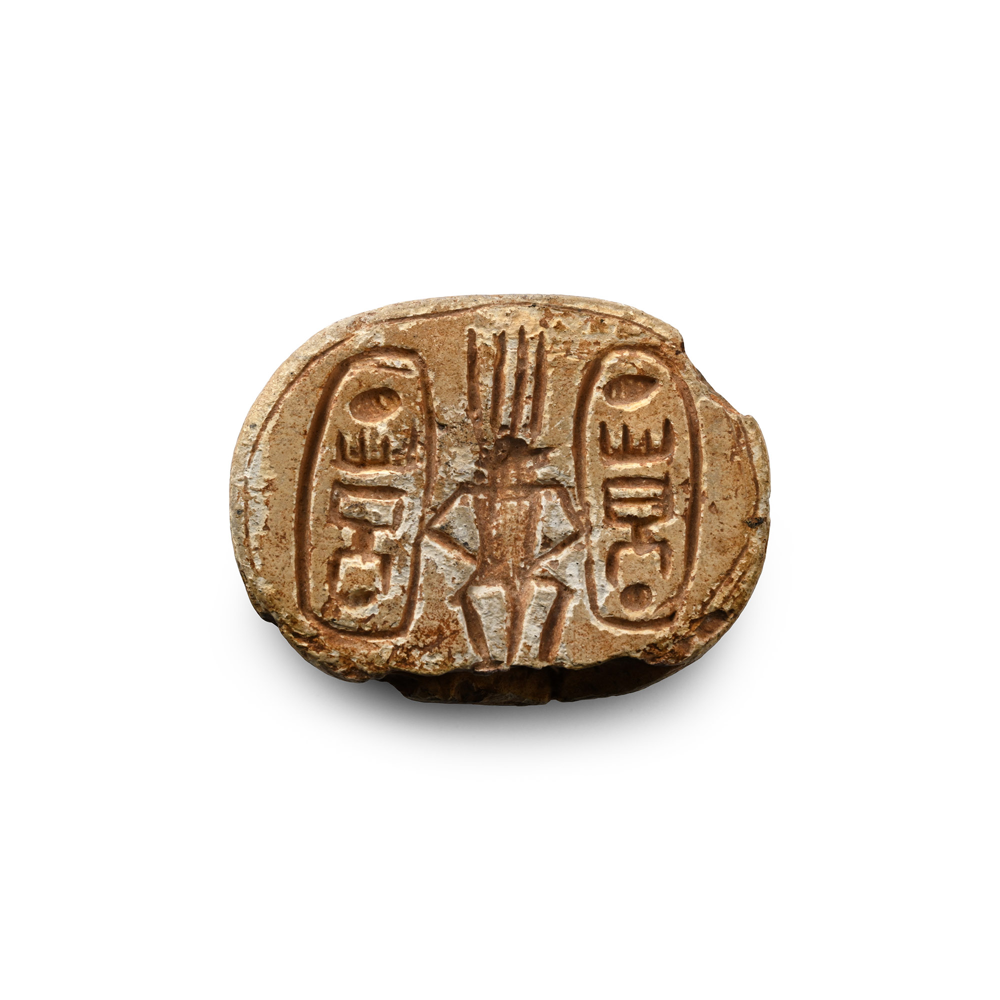 Large Egyptian Steatite Scarab with Bes and Cartouches of Thutmose III