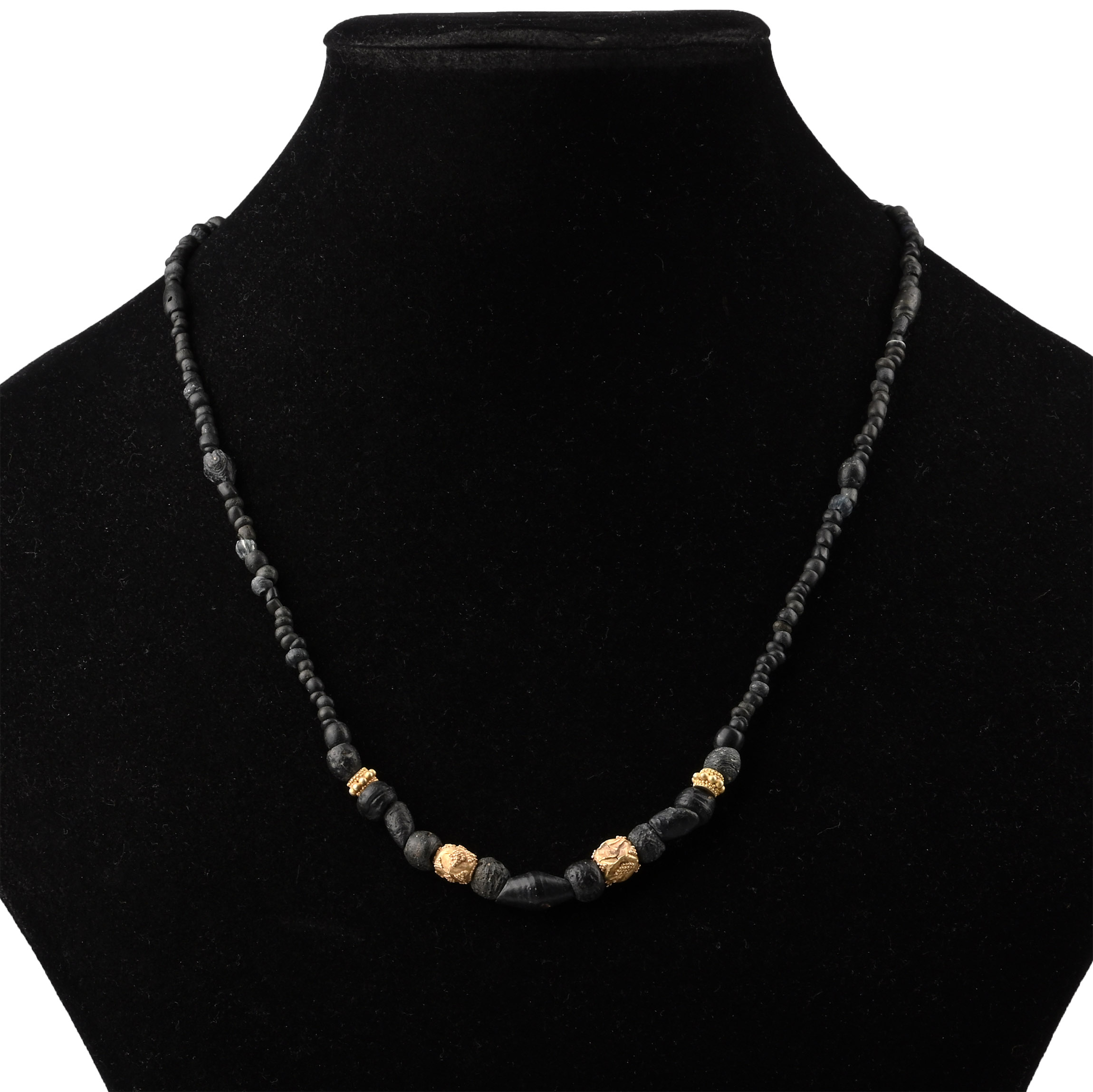Roman Black Glass and Gold Bead Necklace