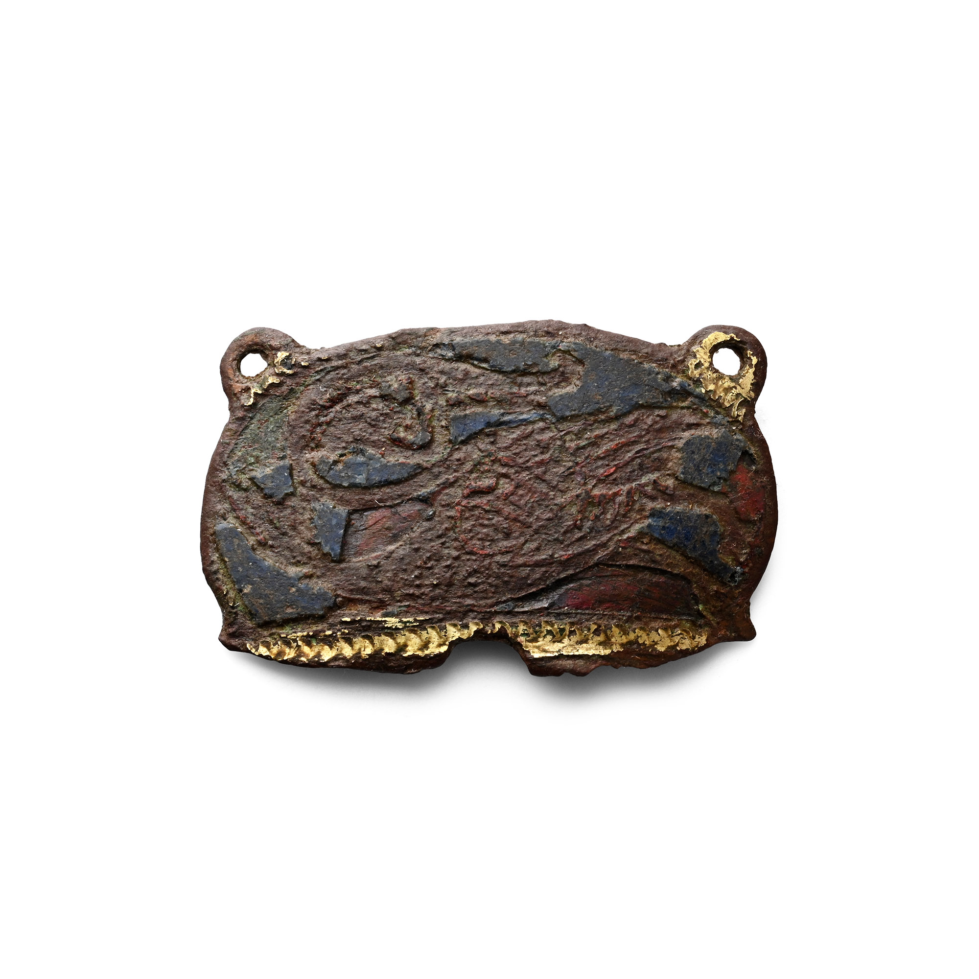 Medieval Enamelled Gilt Bronze Heraldic Limoges Buckleplate with Wyvern