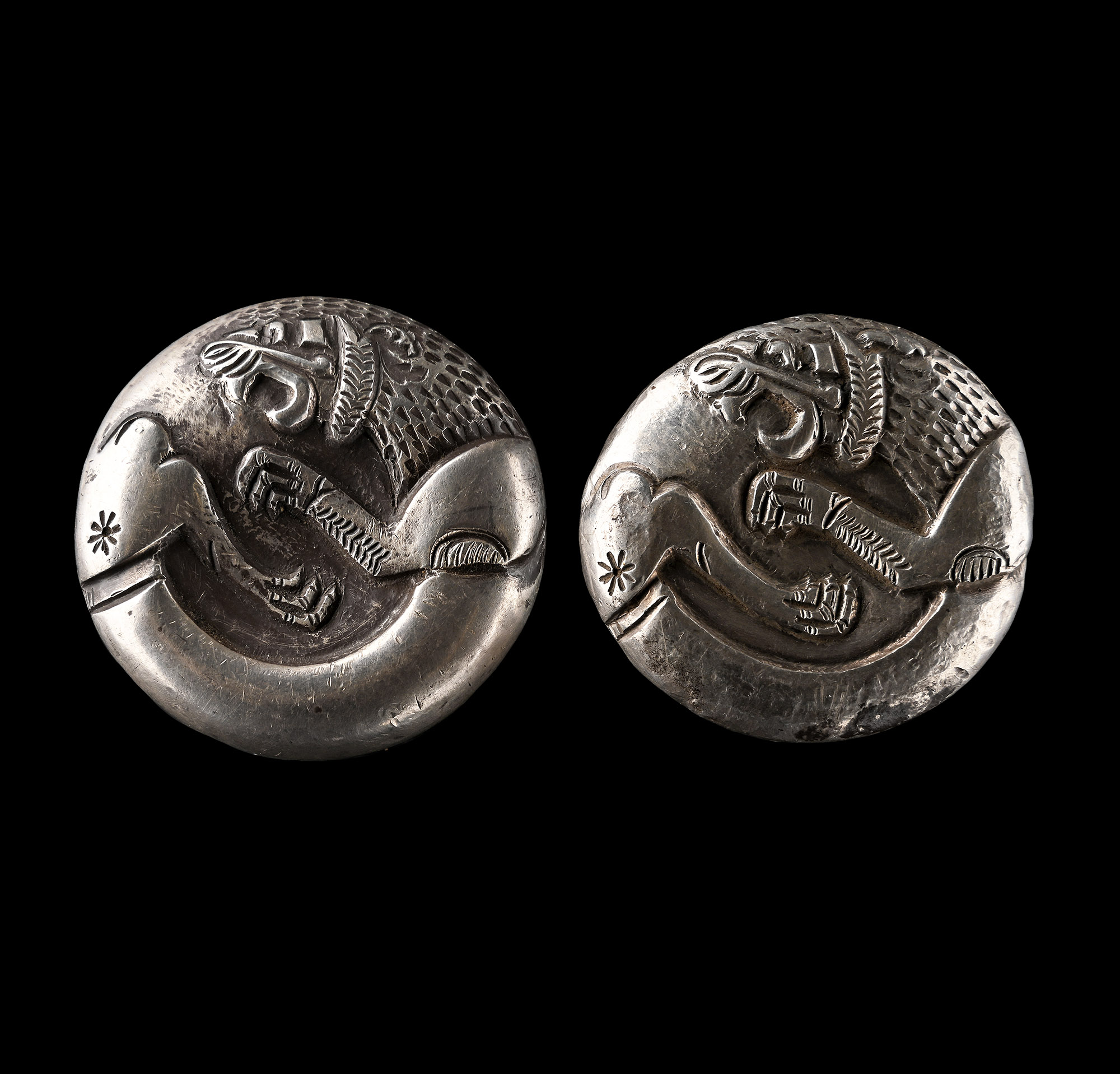 Neo-Elamite Silver Repousse Finial Pair