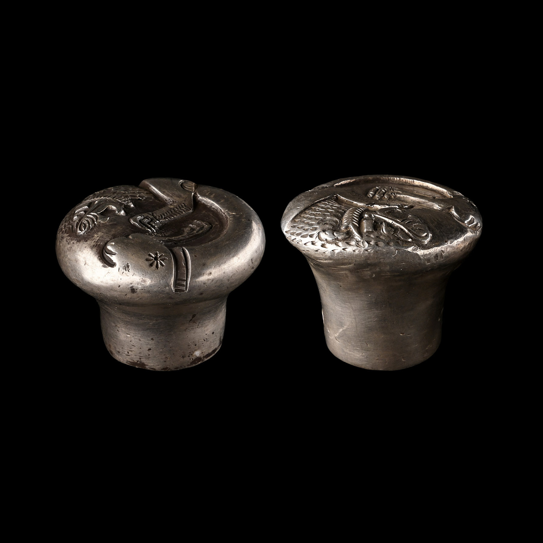 Neo-Elamite Silver Repousse Finial Pair