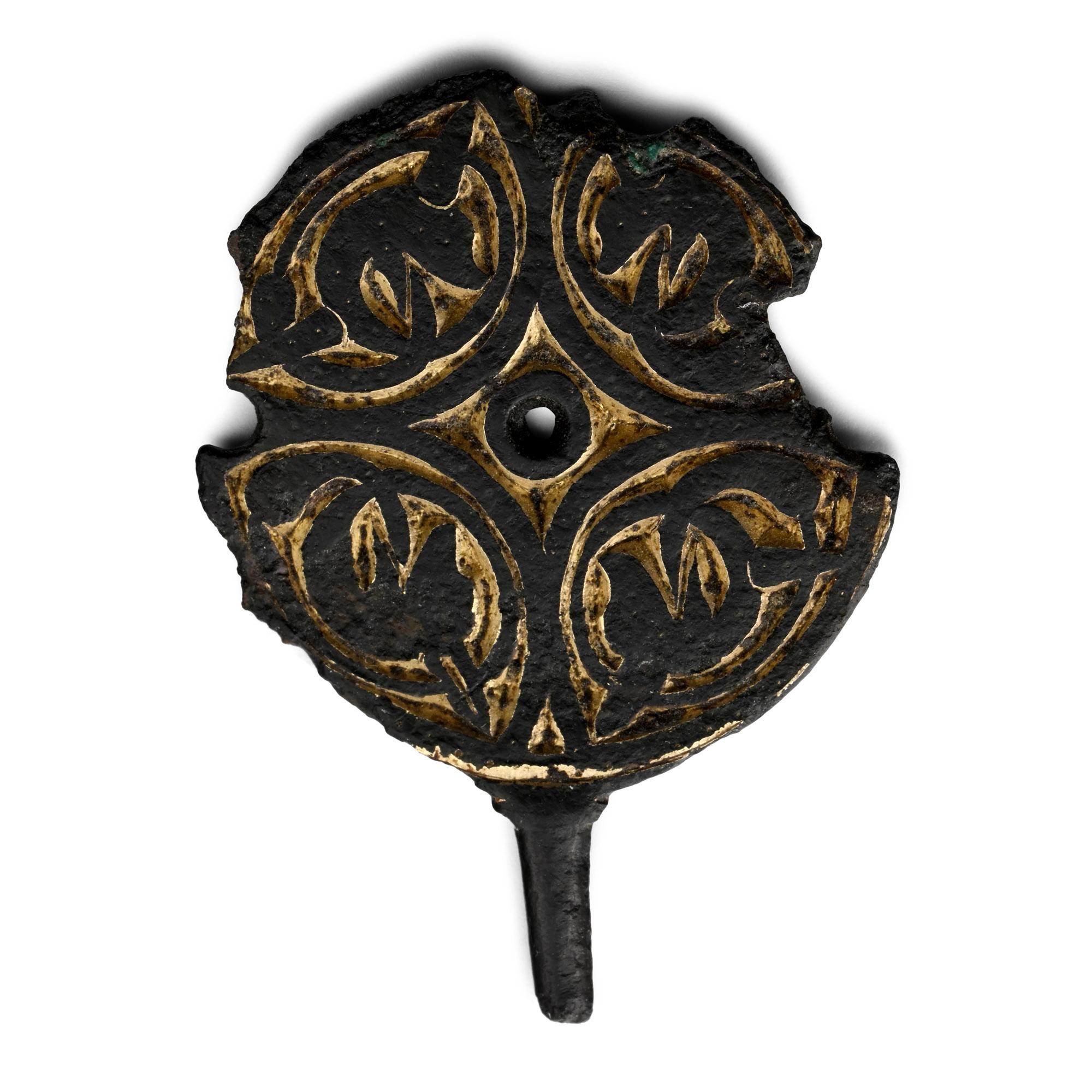 Anglo-Saxon Gilt Bronze Pin Head with Animals