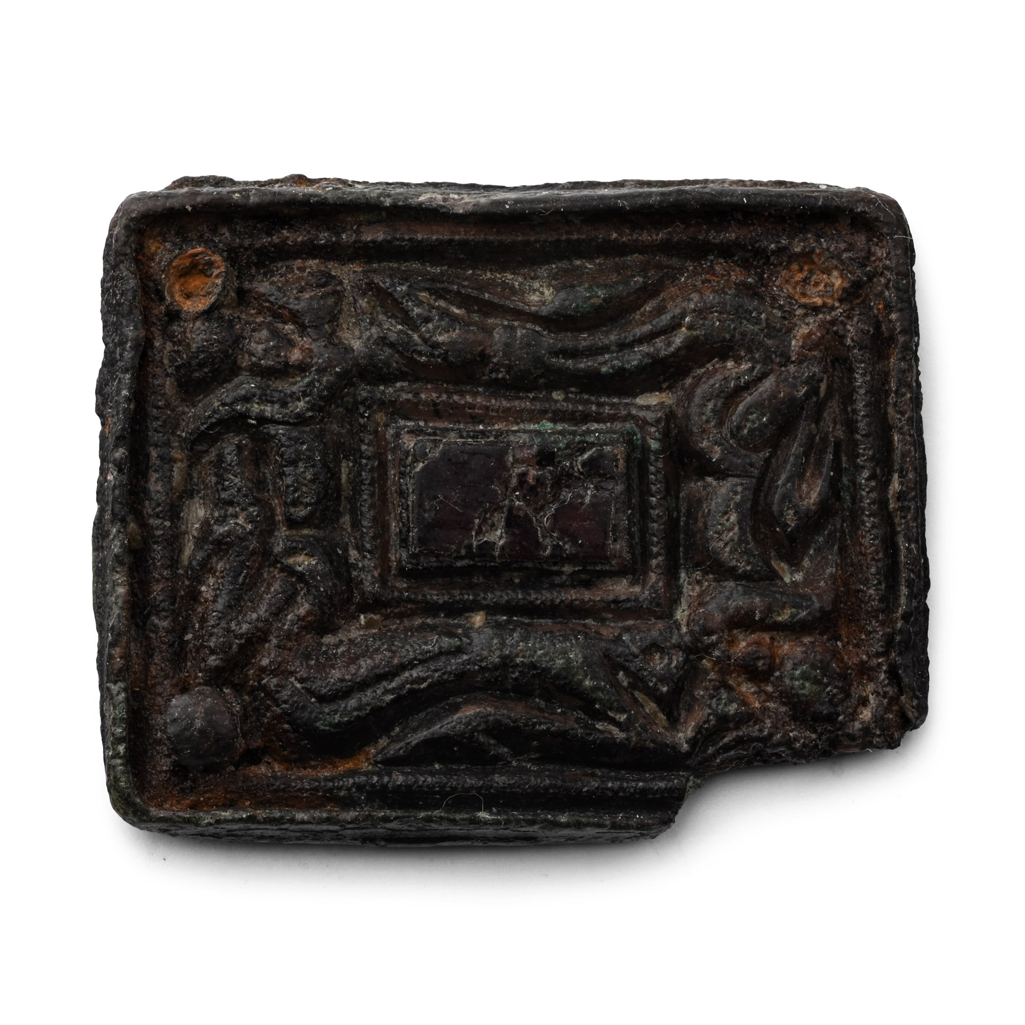 Anglo-Saxon Bronze Mount with Central Garnet