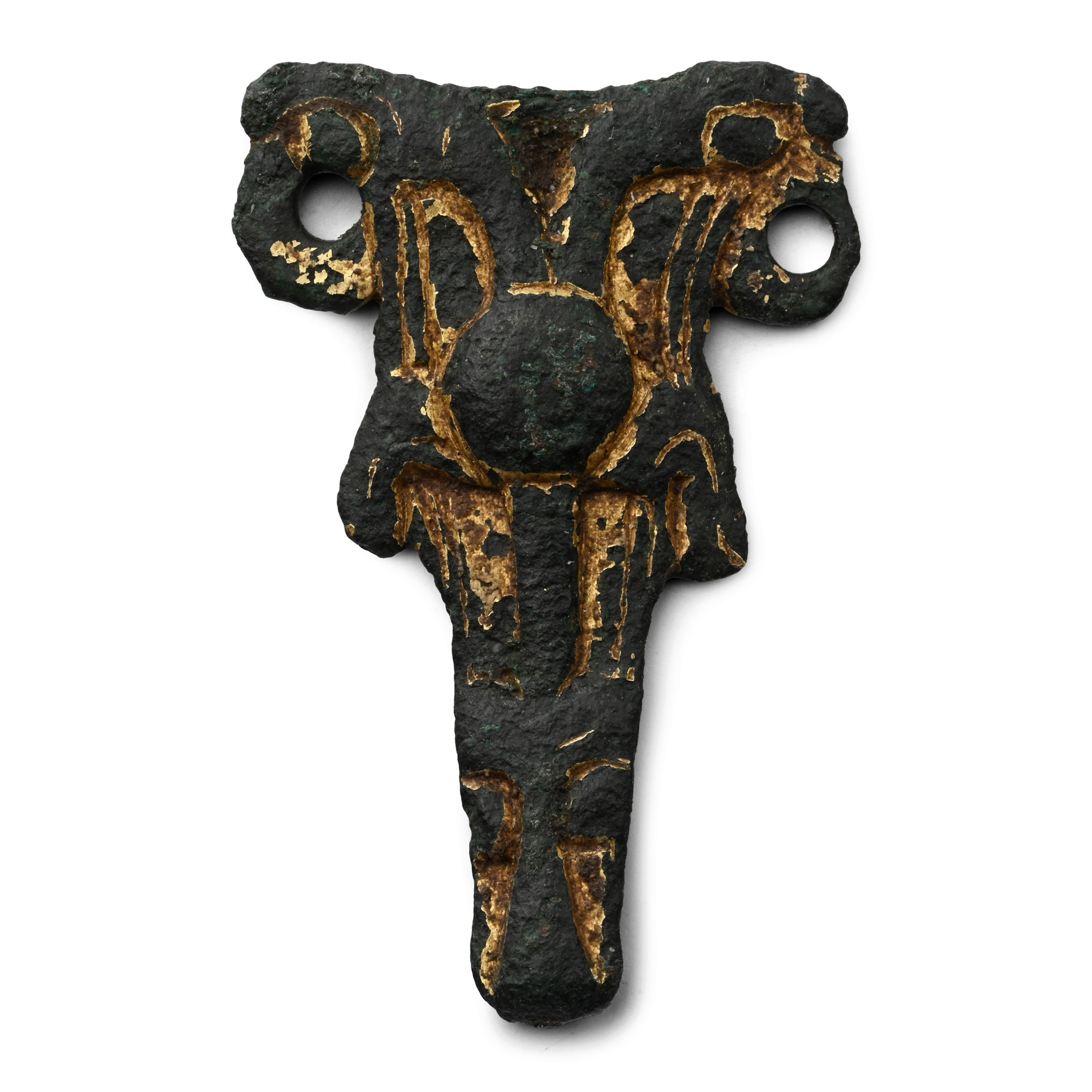 Anglo-Saxon Gilt Bronze Gusset Plate with Ravens