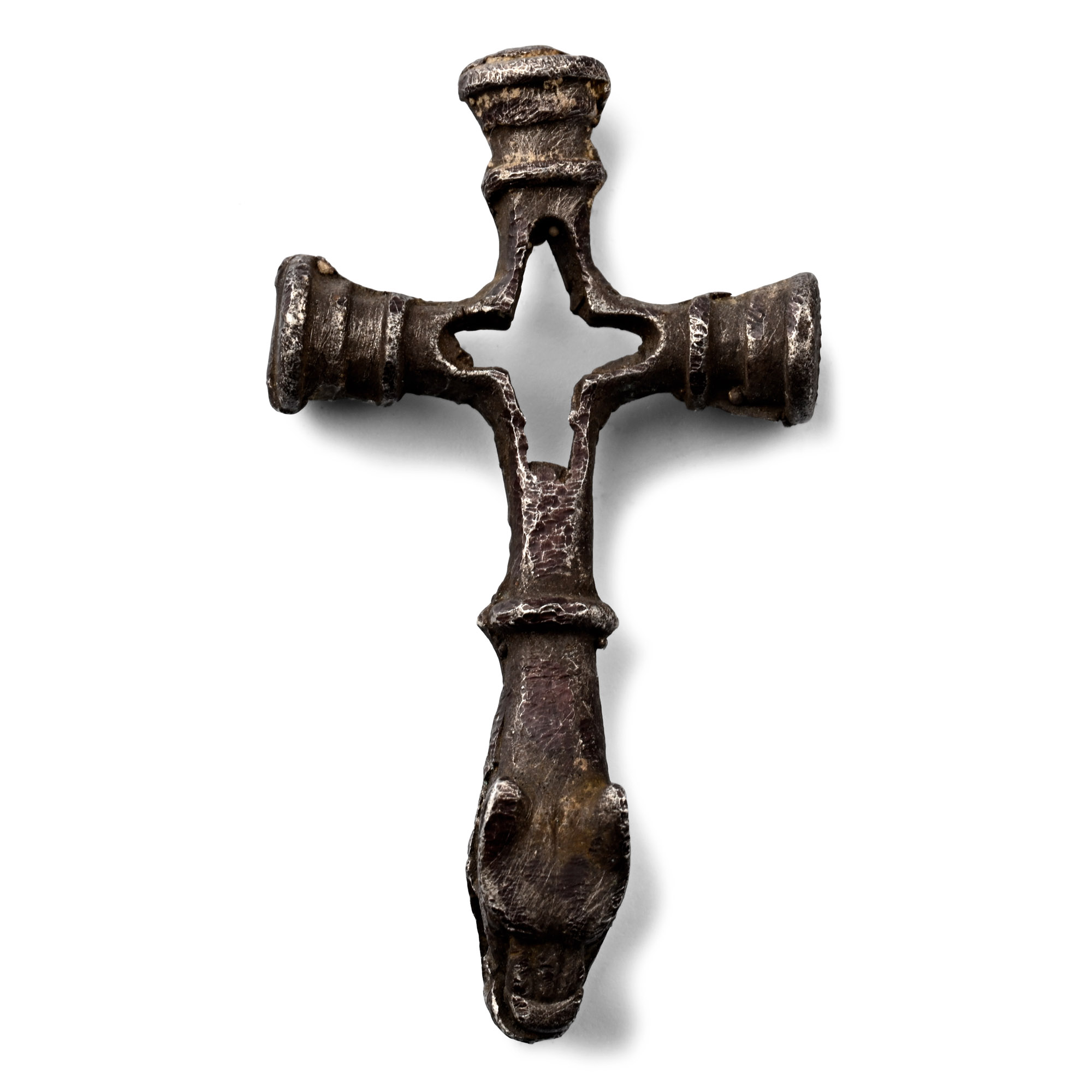 Viking Age Silver Cross Pendant with Head of a Beast