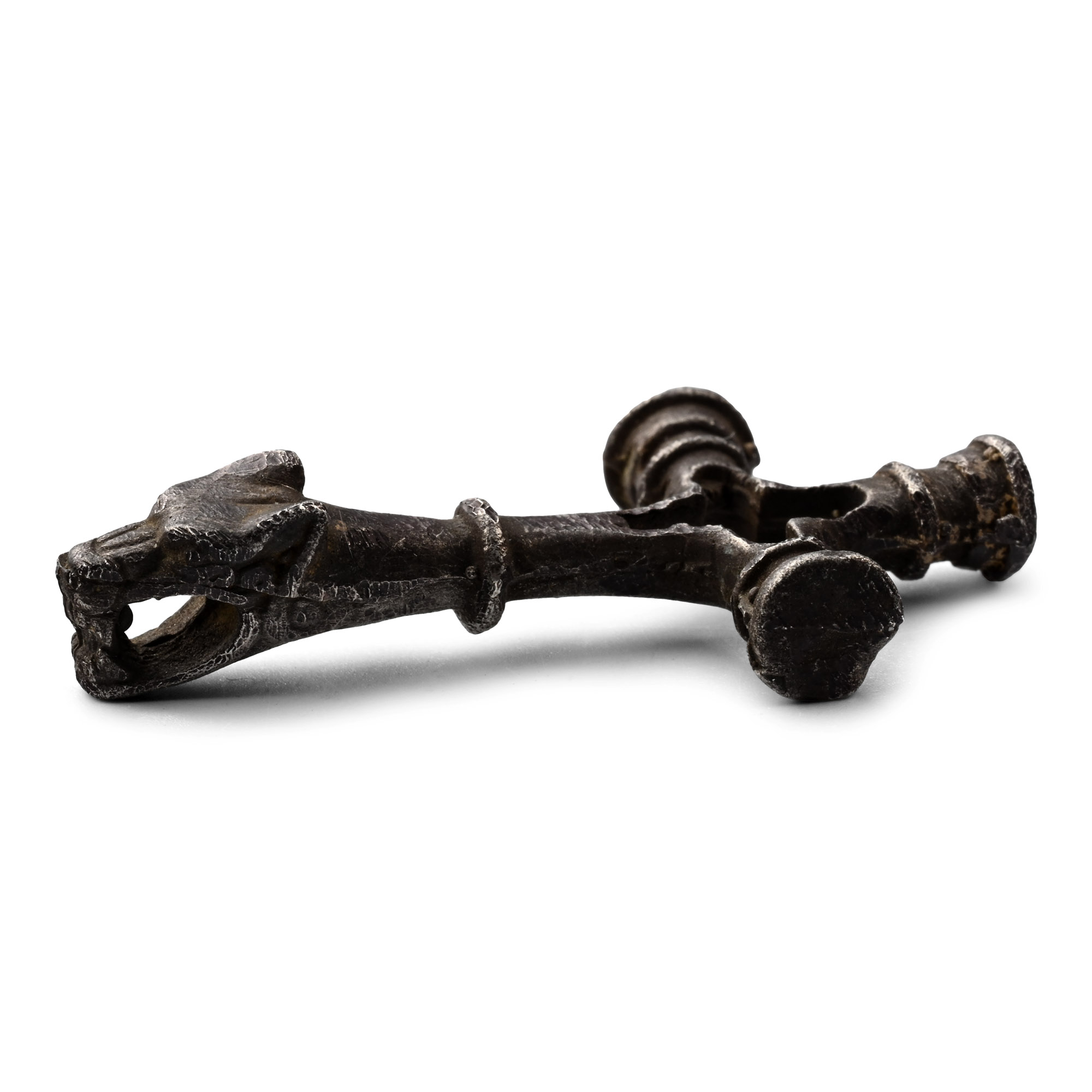 Viking Age Silver Cross Pendant with Head of a Beast