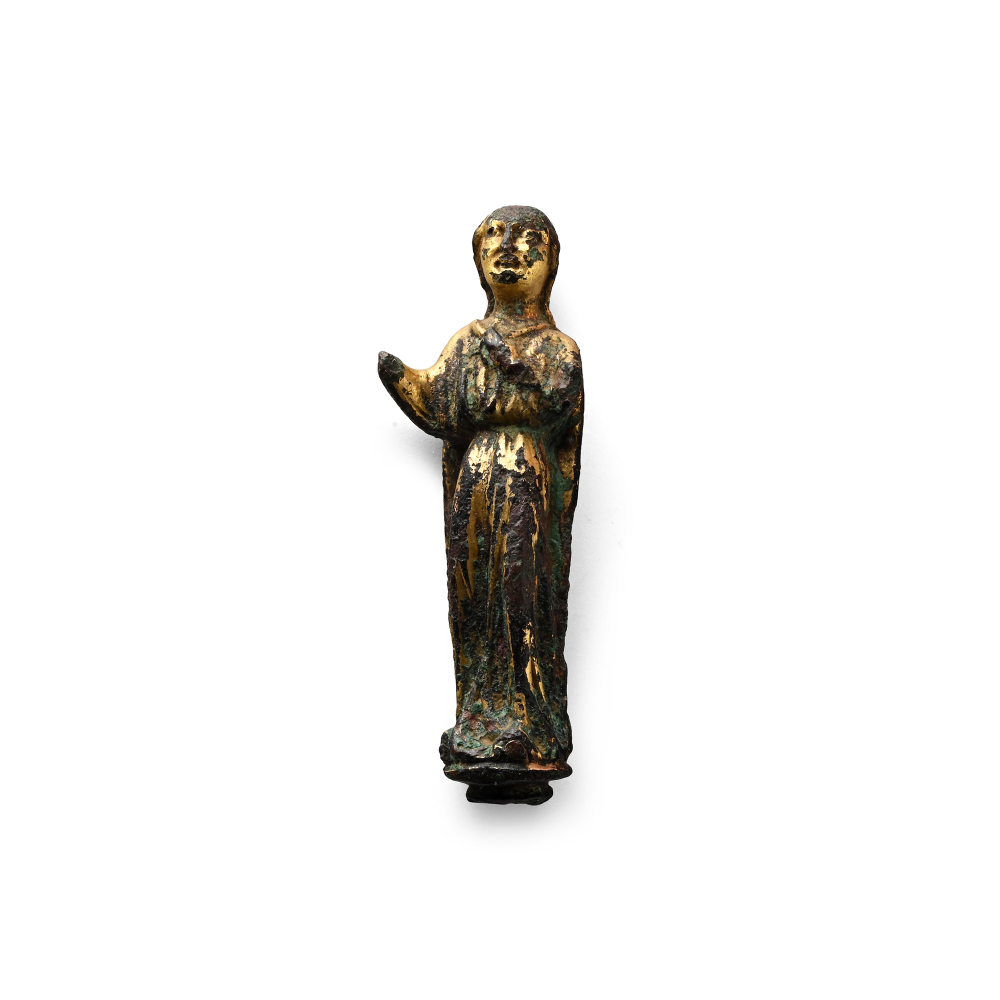 Medieval Gilt Bronze Figure of a Priest or Saint