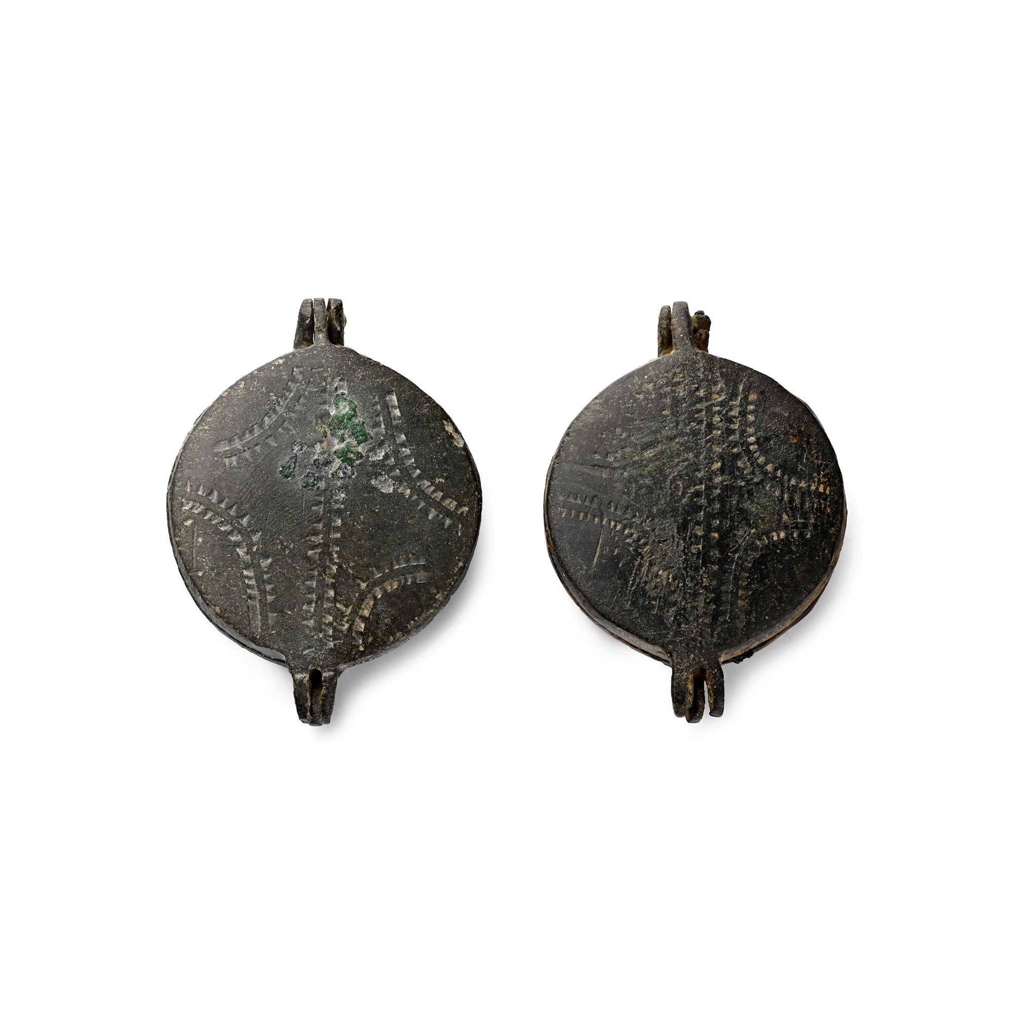 Medieval Bronze Portable Hinged Mirror Case Group