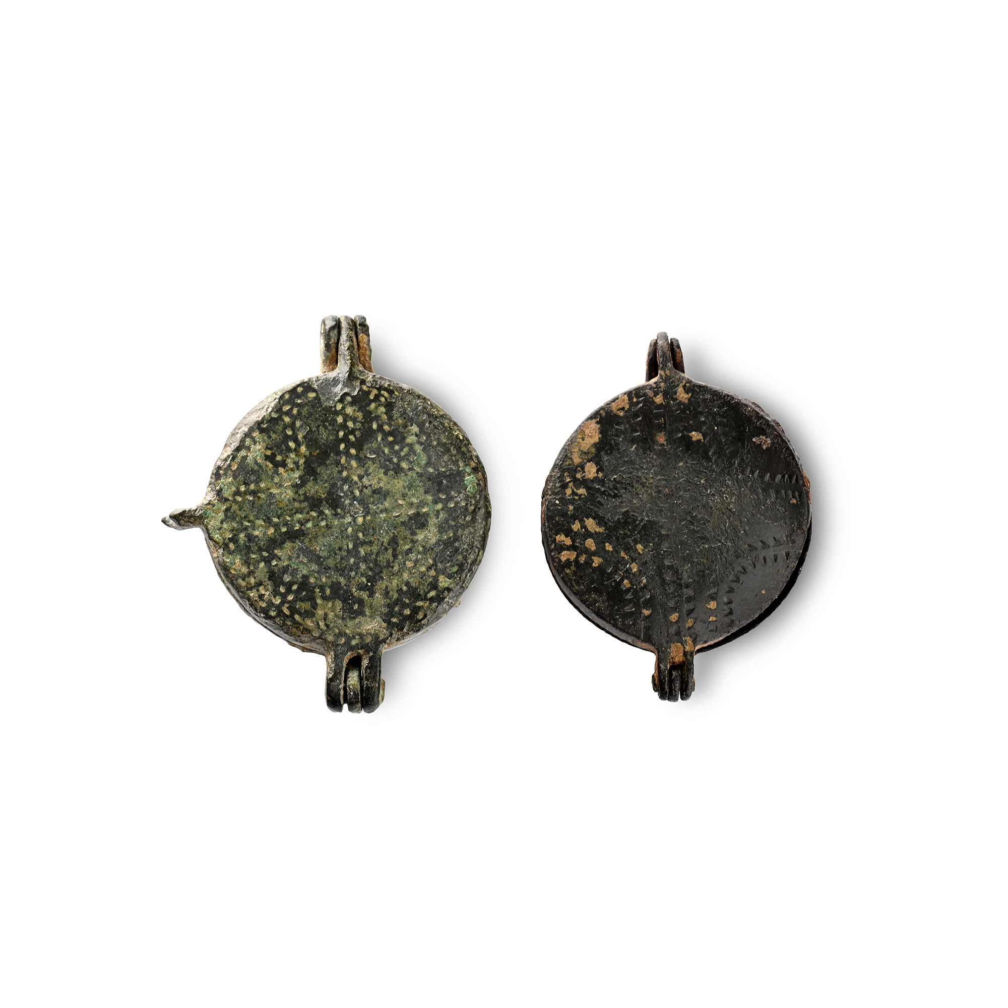 Medieval Bronze Portable Hinged Mirror Case Group