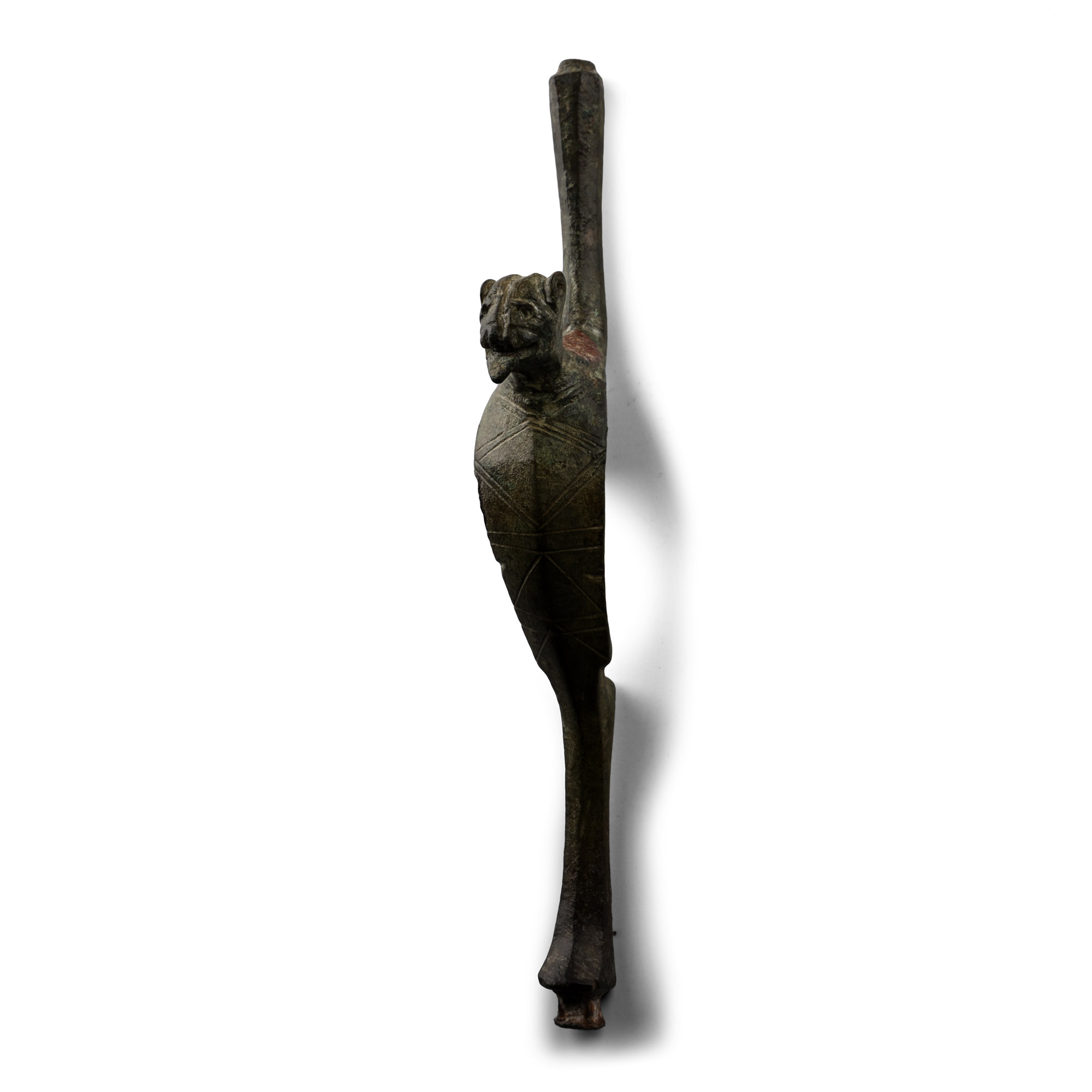 Roman Bronze Miniature Table Leg with Face of a Lion
