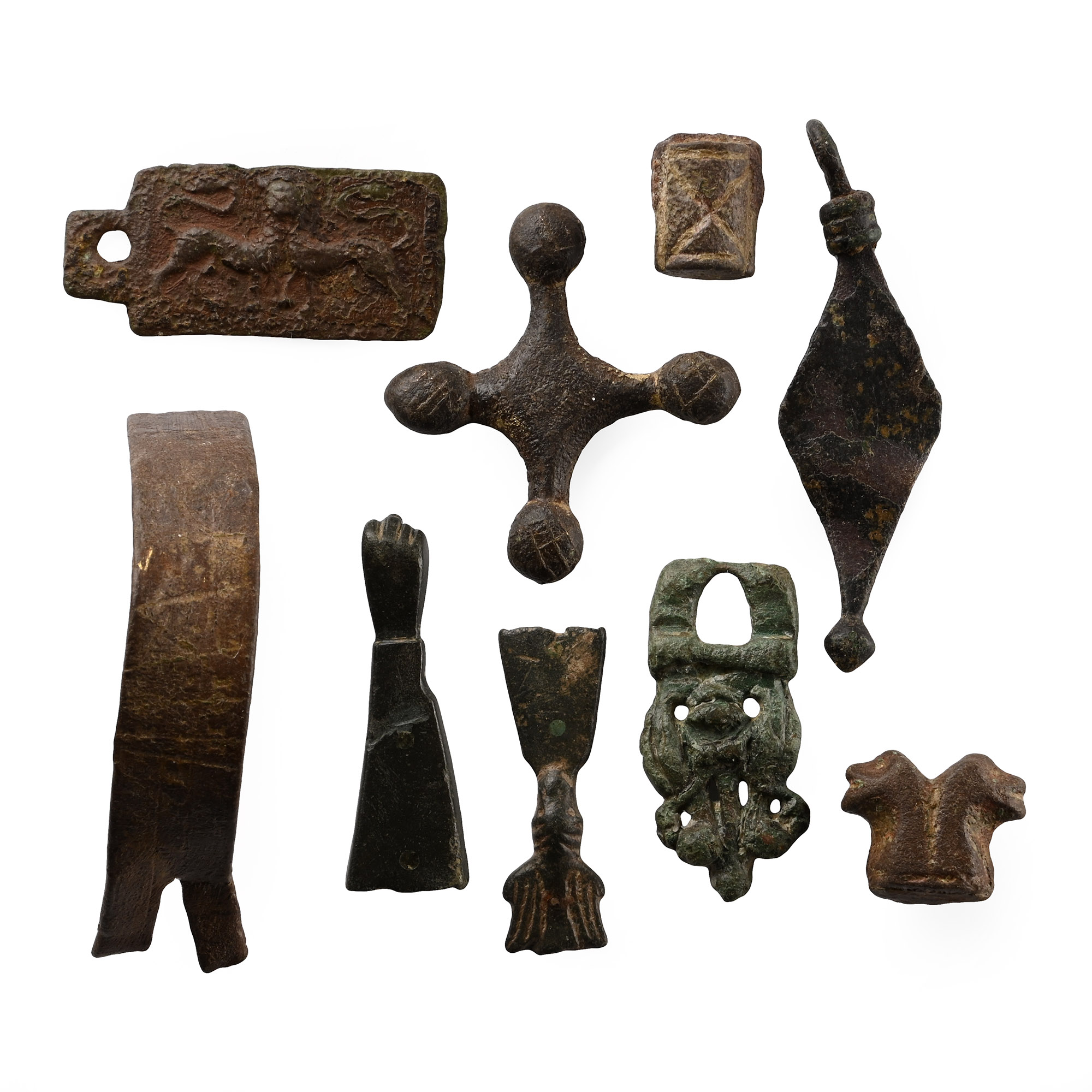 Medieval Bronze Artefact Group including Pocket Sundial Bar