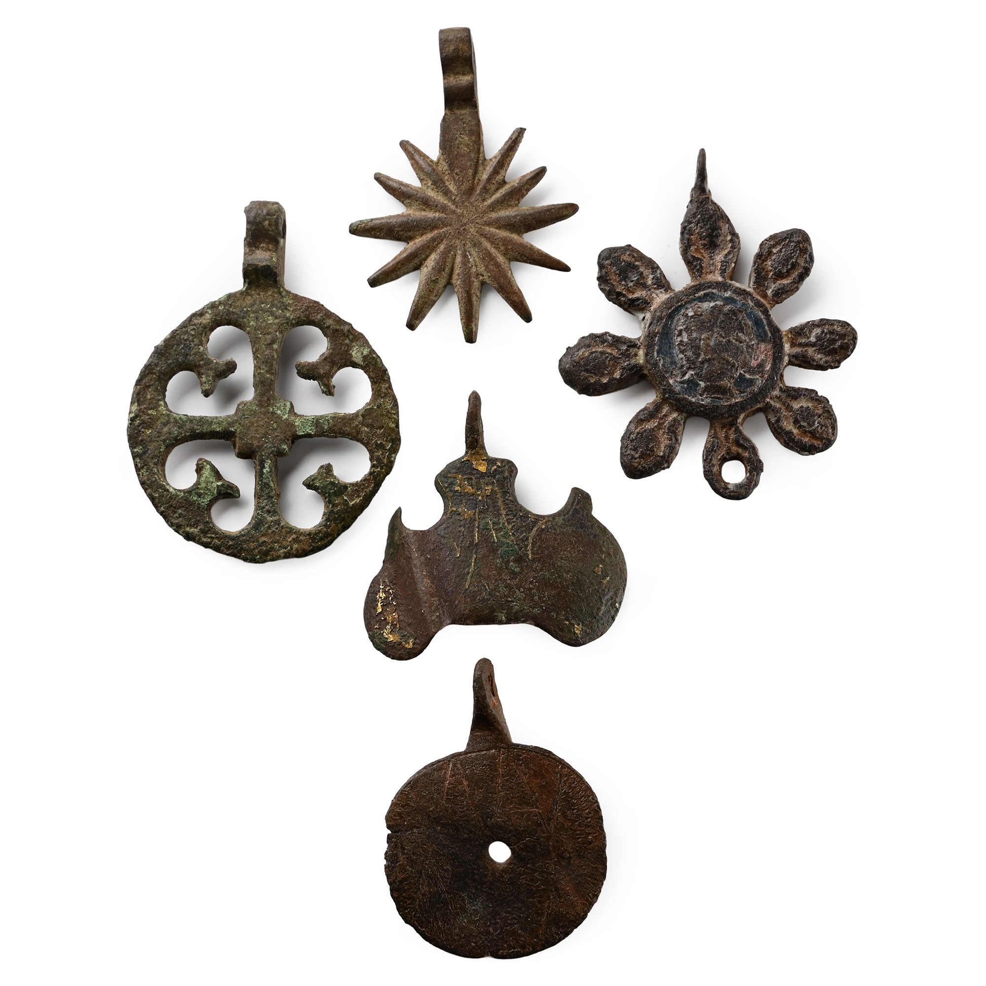 Large Medieval Knight's Bronze Heraldic Horse Harness Pendant Group