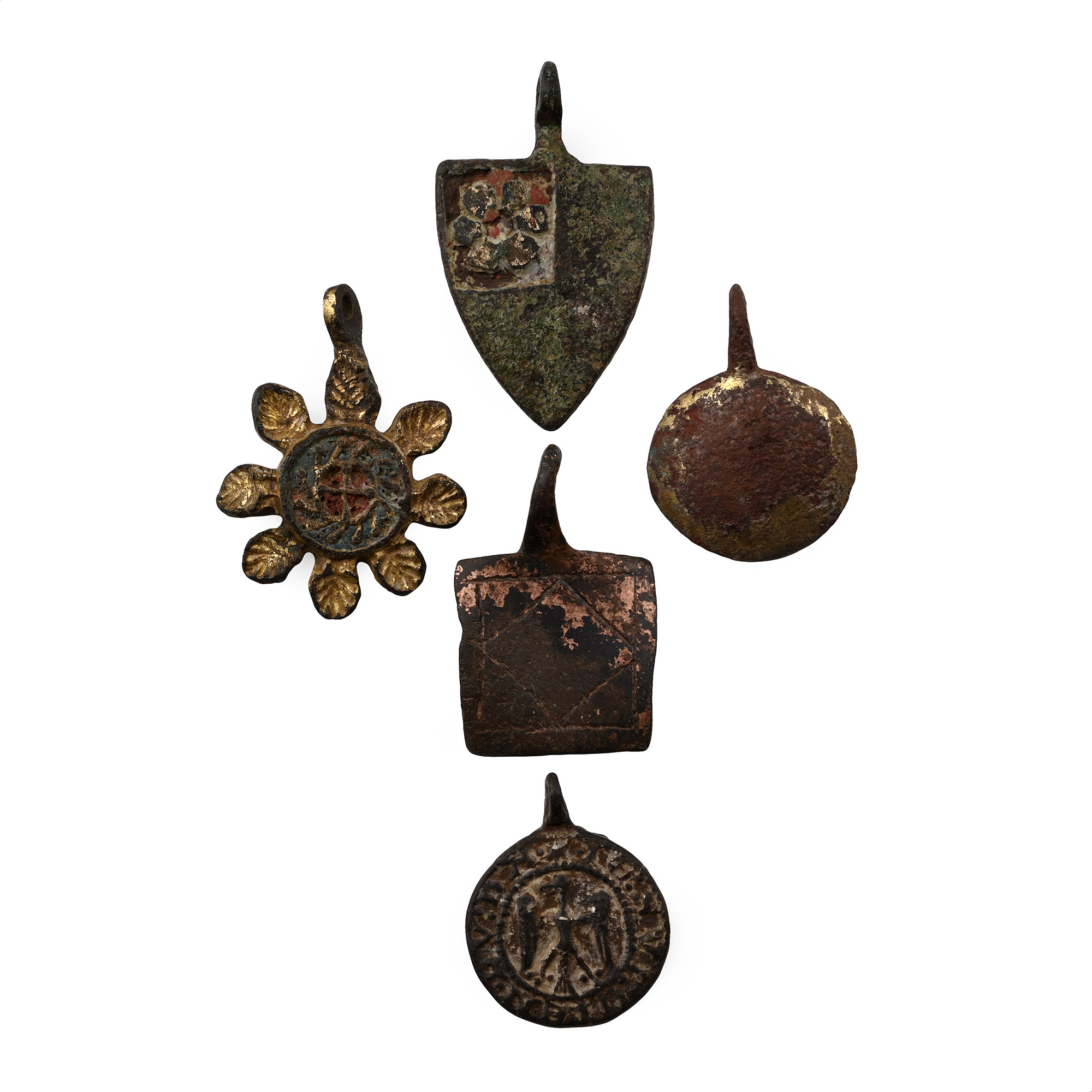 Medieval Knight's Bronze Heraldic Horse Harness Pendant Group