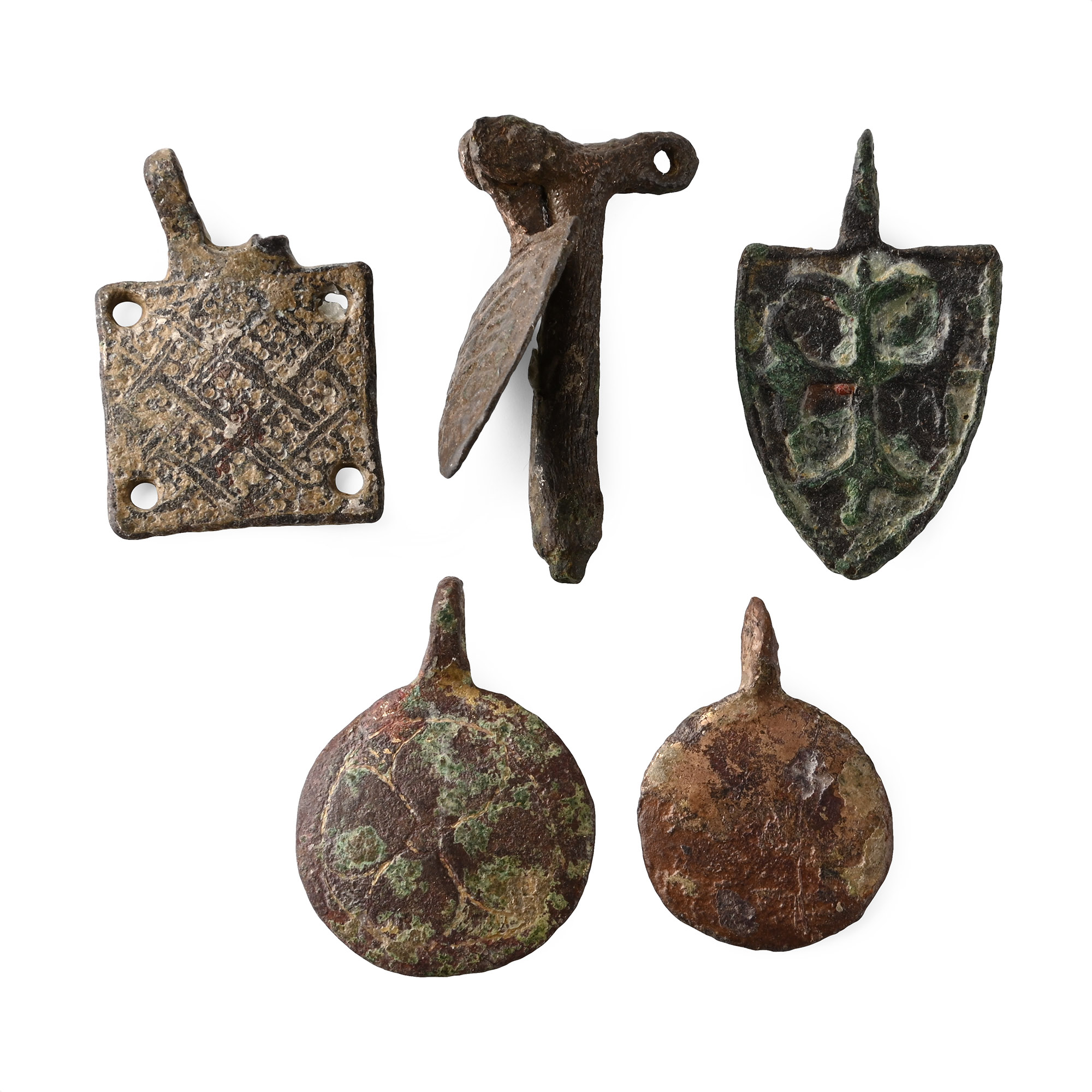 Medieval Knight's Bronze Heraldic Horse Harness Pendant Group