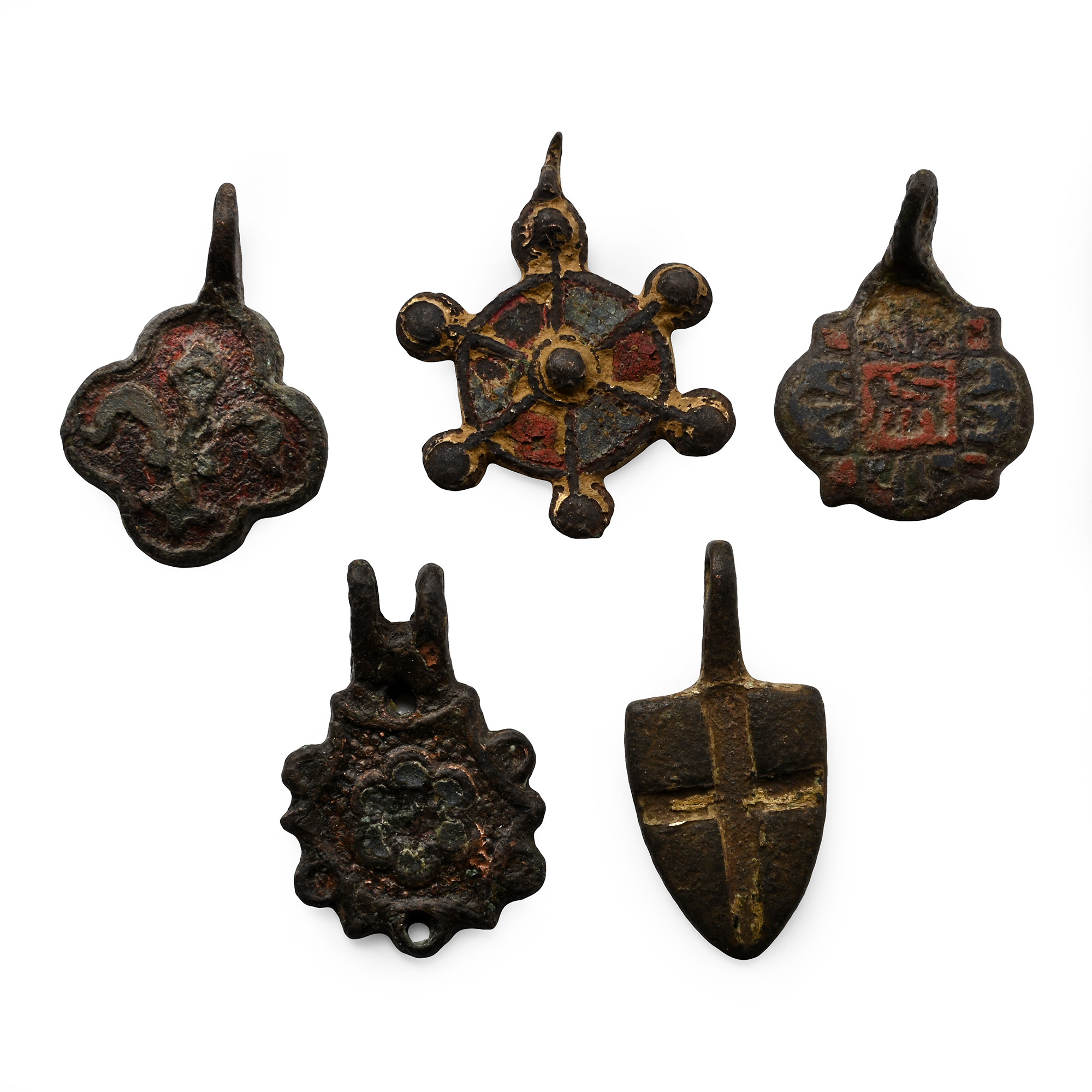 Medieval Knight's Bronze Heraldic Horse Harness Pendant Group