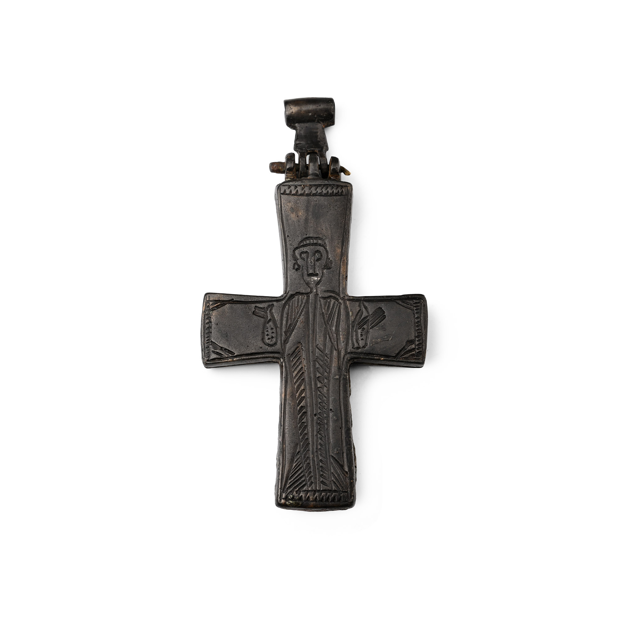 Byzantine Bronze Reliquary Cross Pendant