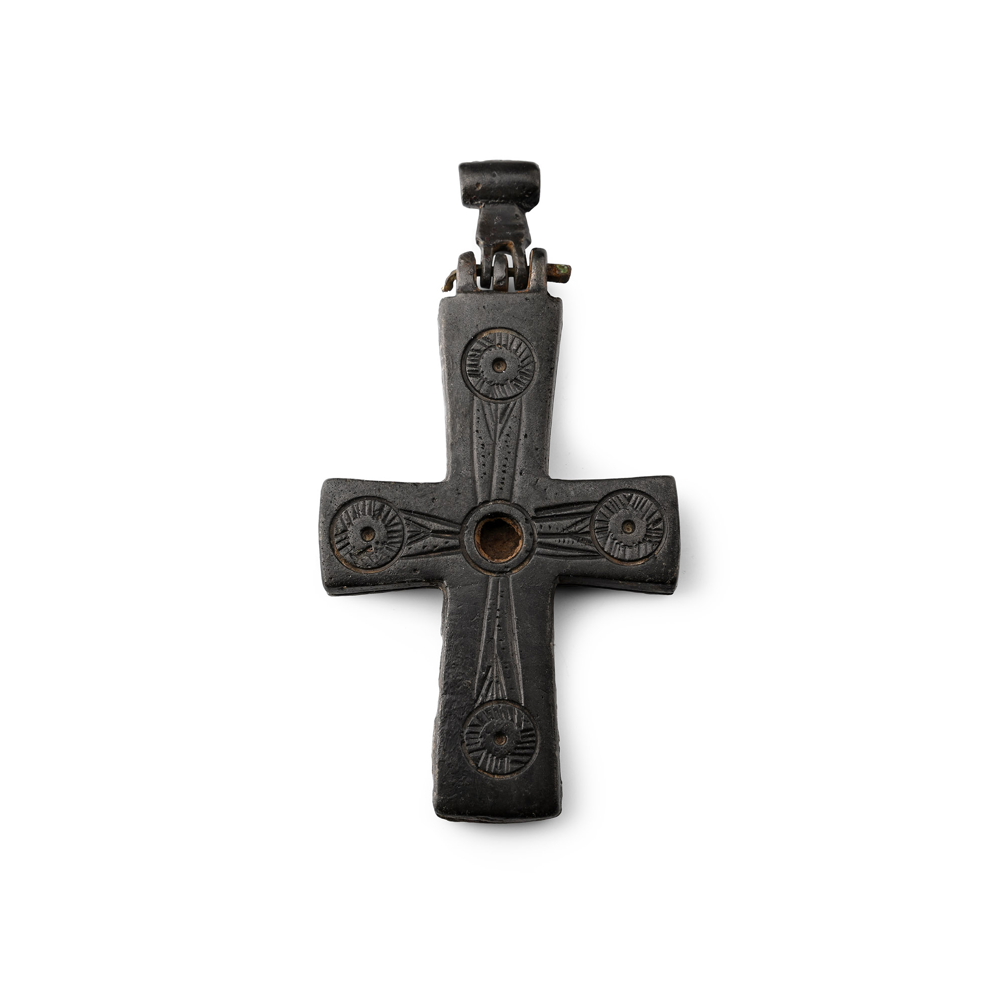 Byzantine Bronze Reliquary Cross Pendant