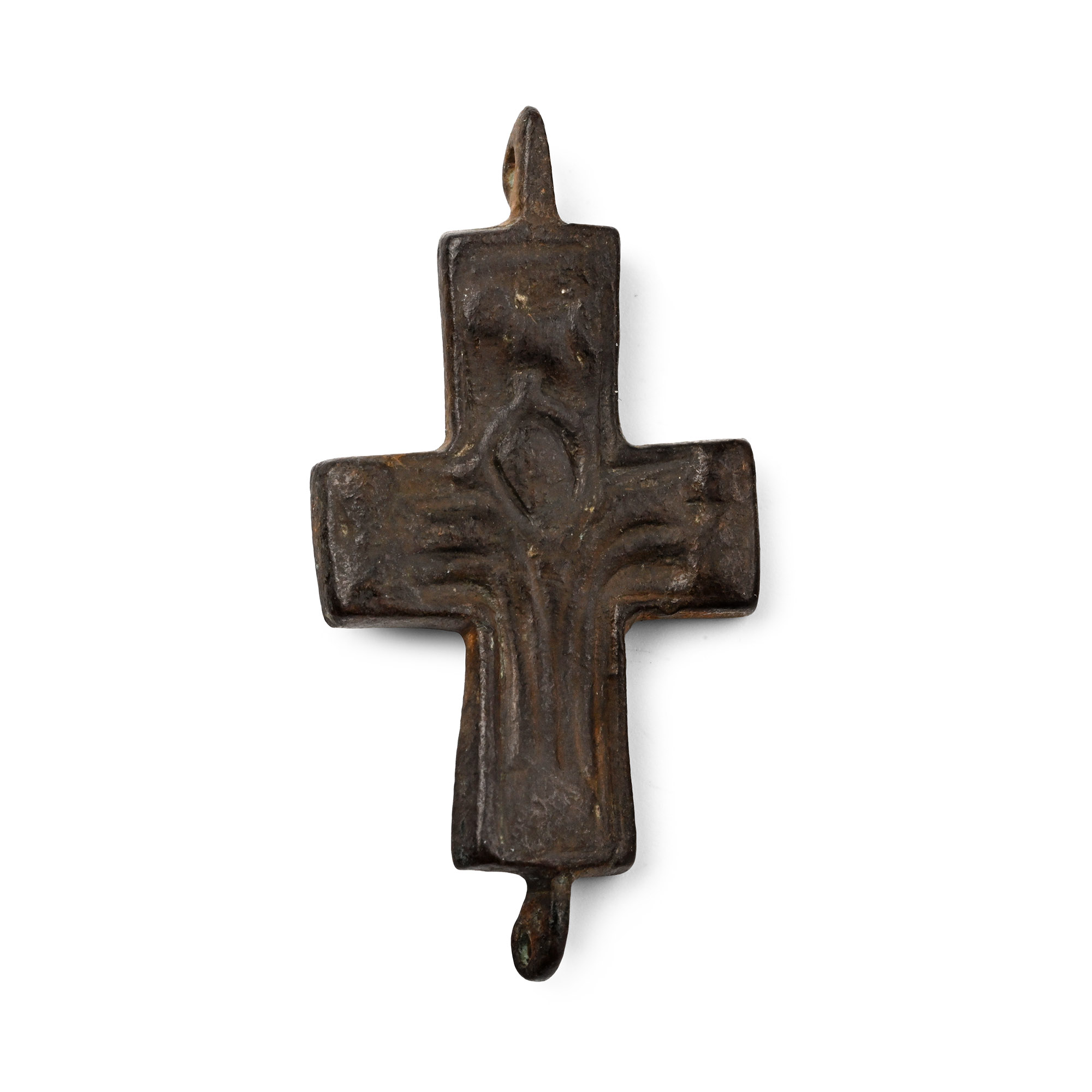 Byzantine Bronze Reliquary Cross Pendant Plate