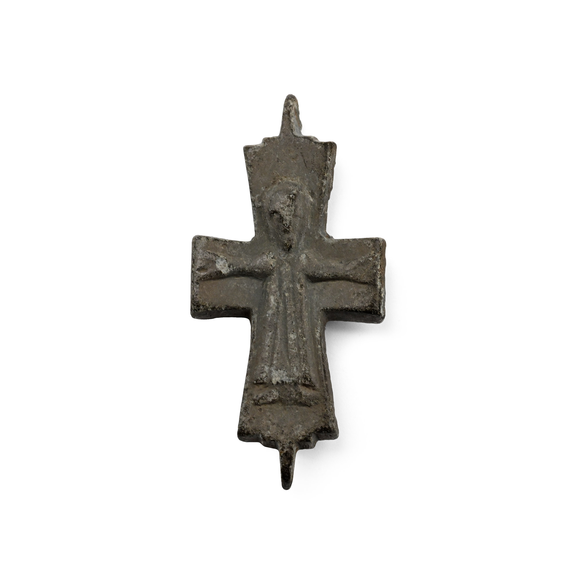 Byzantine Bronze Reliquary Cross Pendant Plate