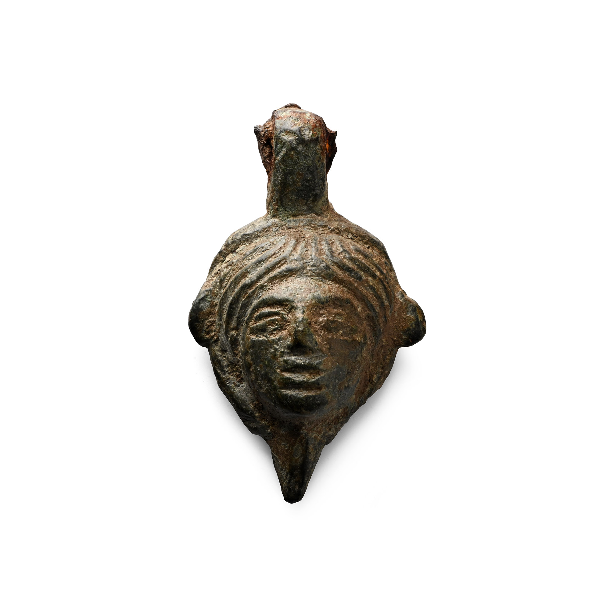 Roman Bronze Oil Lamp Lid with Face