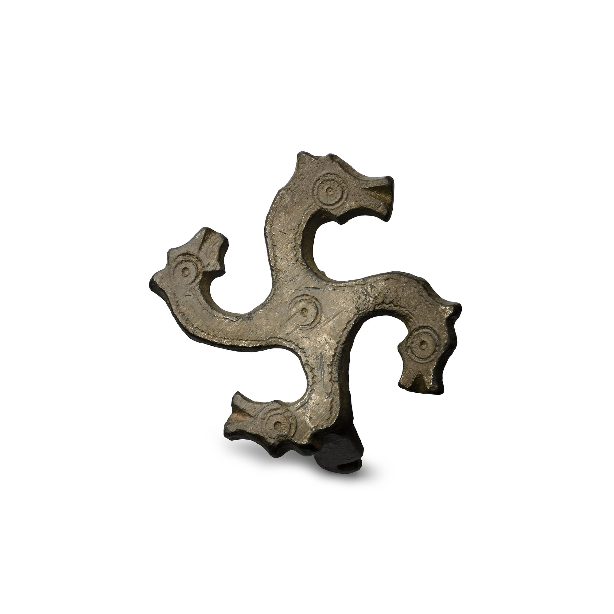 Roman Bronze Horse-Head Fylfot Plate Brooch