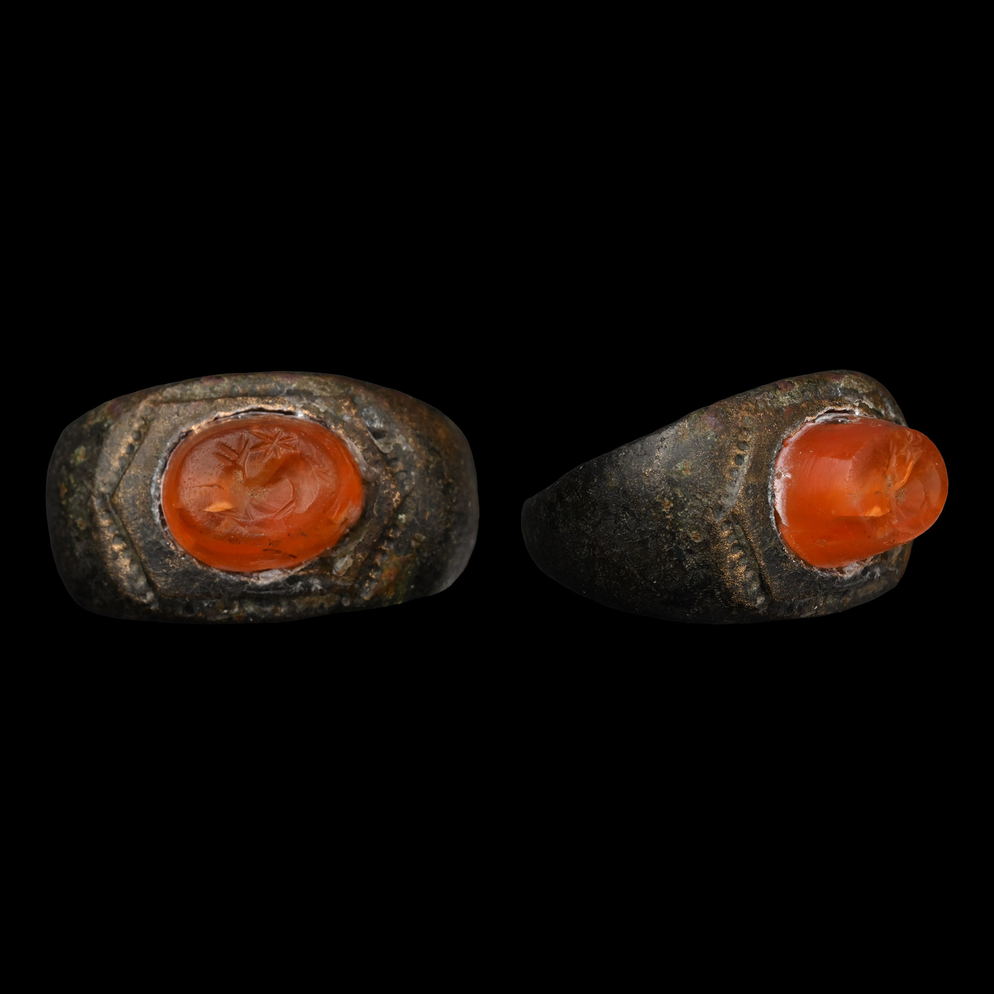 Roman Silver Ring with Carnelian Dolphin Gemstone