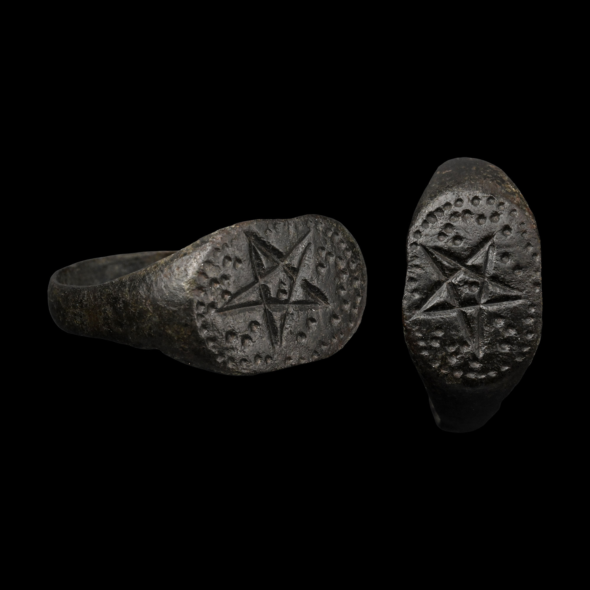 Medieval Bronze Ring with Magical Pentagram