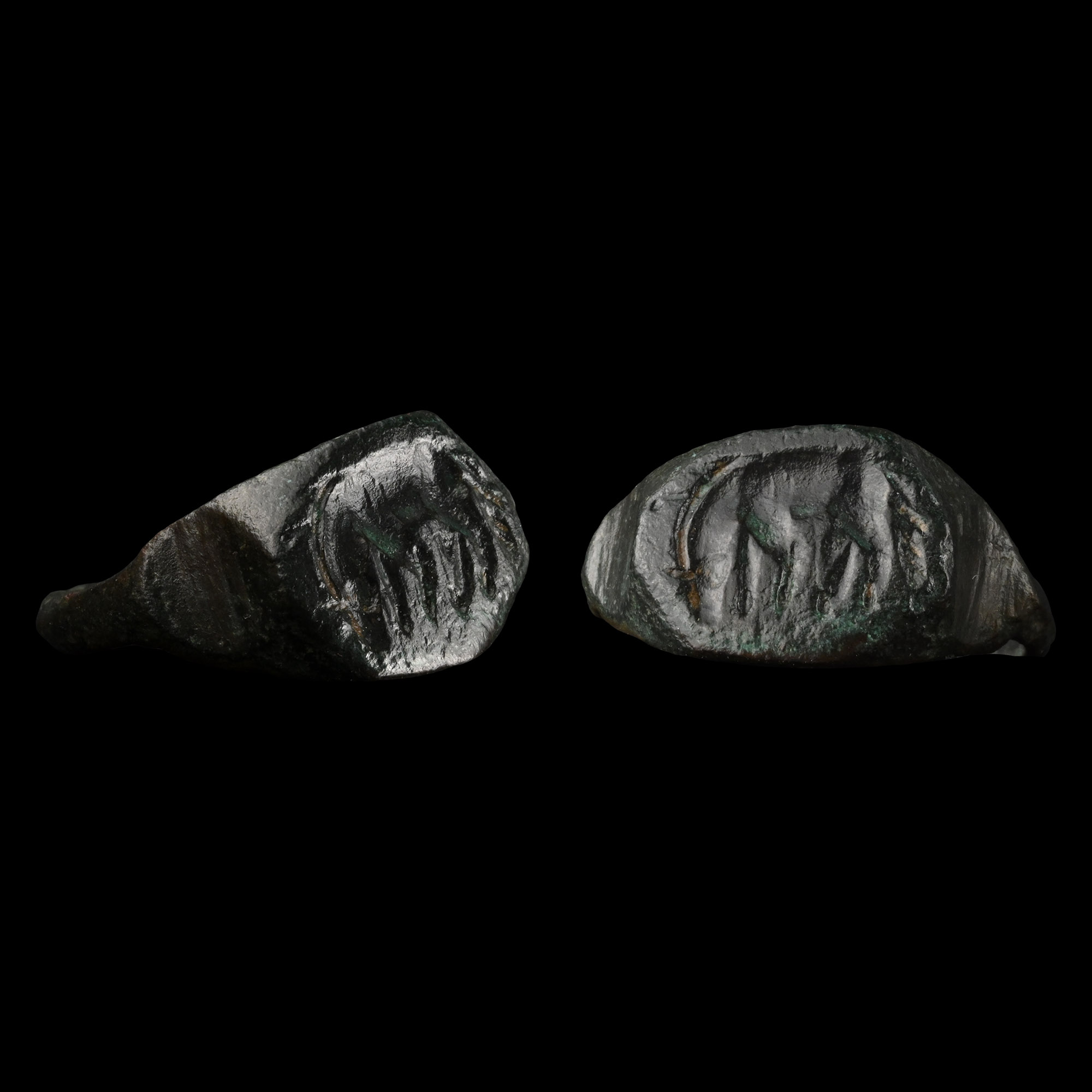 Greek Bronze Ring with Grazing Horse