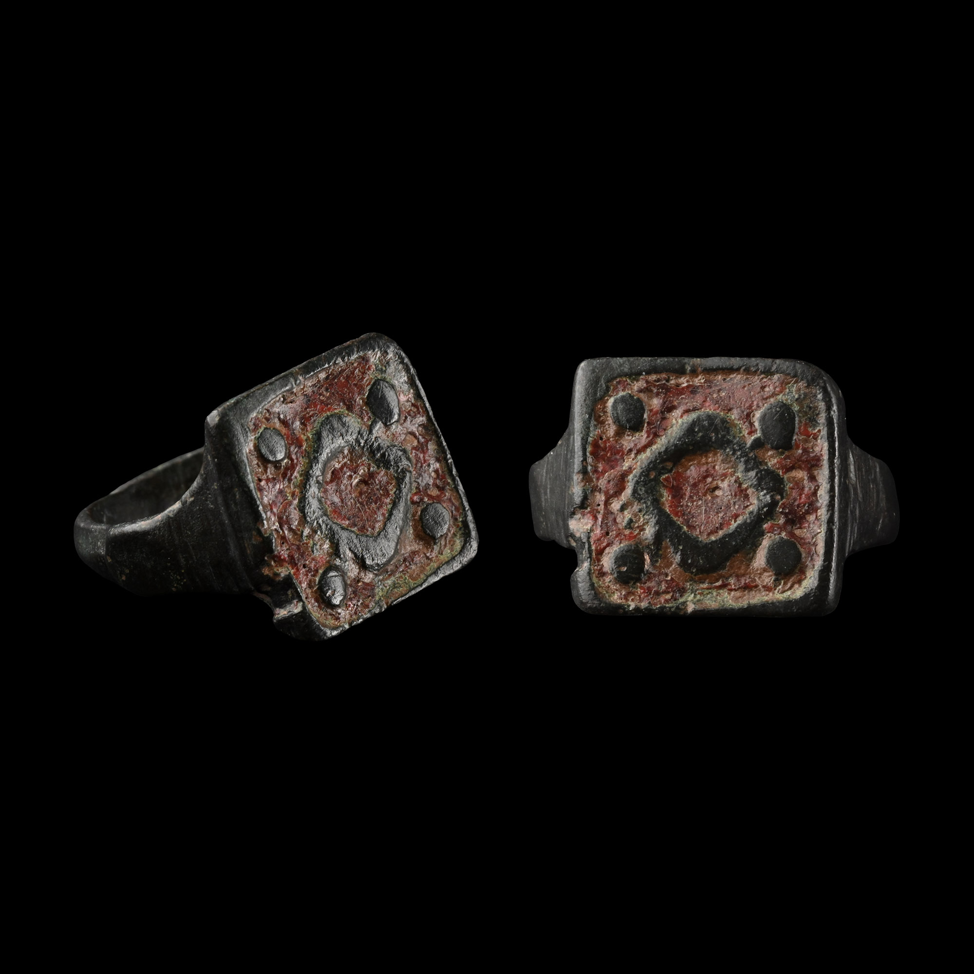 Medieval Bronze Ring with Lozenge and Pellets